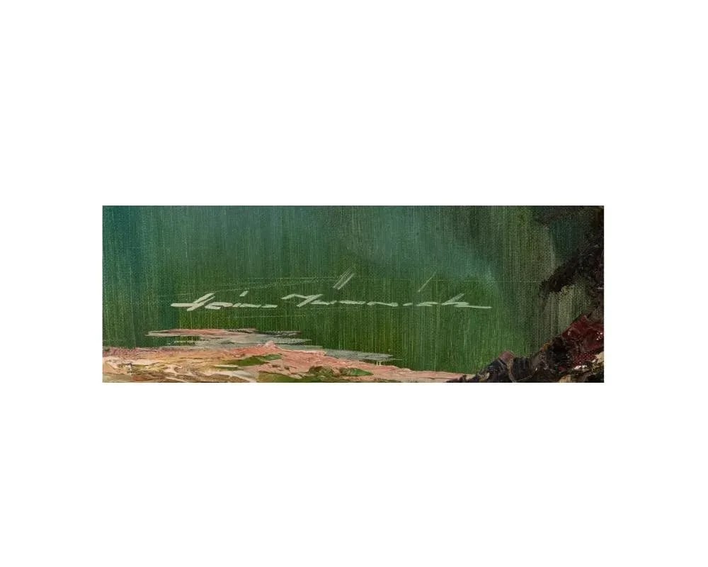 Vintage Hans Munnich Mountain Landscape With Lake Oil on Canvas Painting - 7