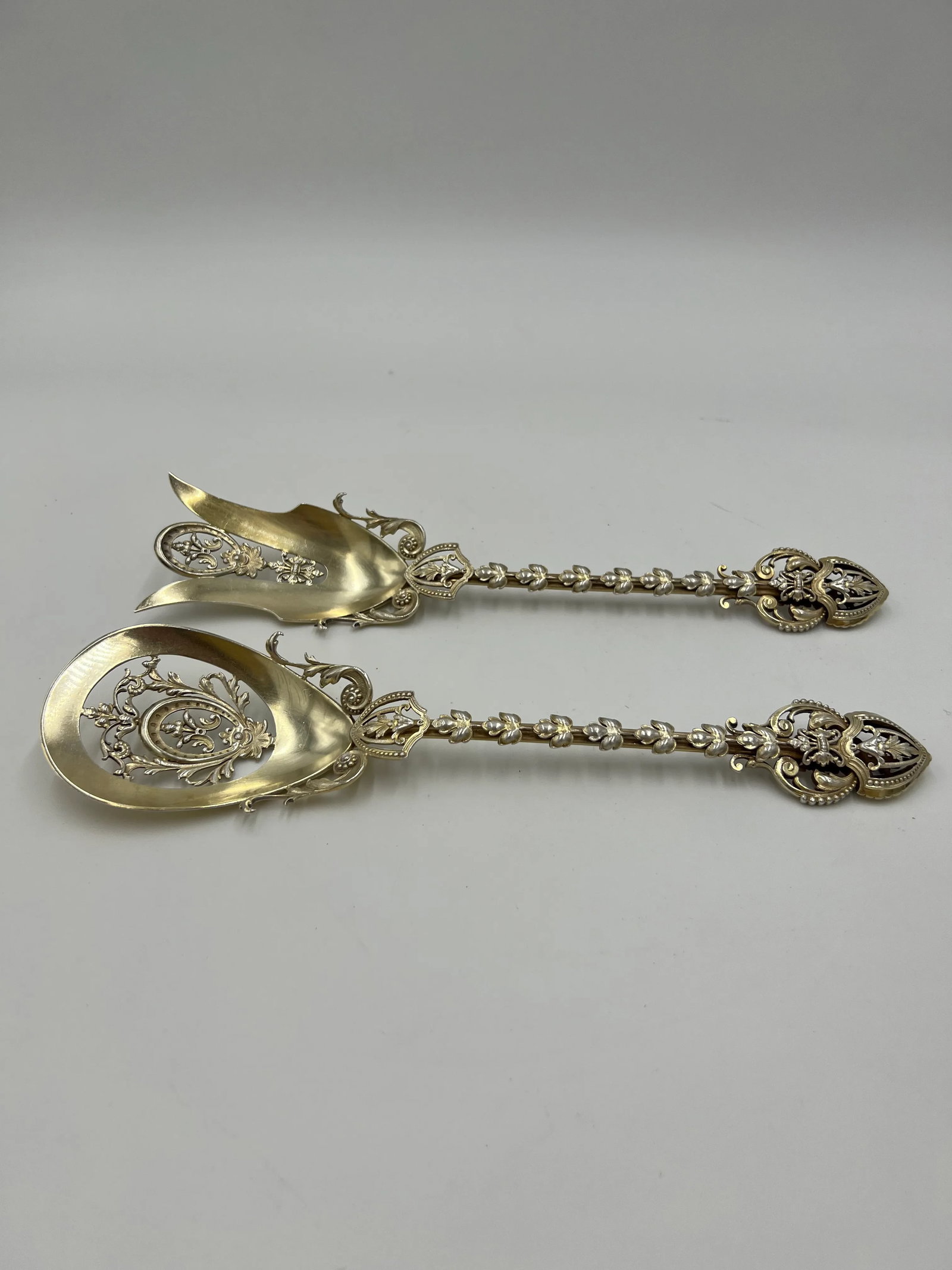 Pair, George Shiebler Ornate Floral & Vine Sterling Silver Pierced Salad Set - 3
