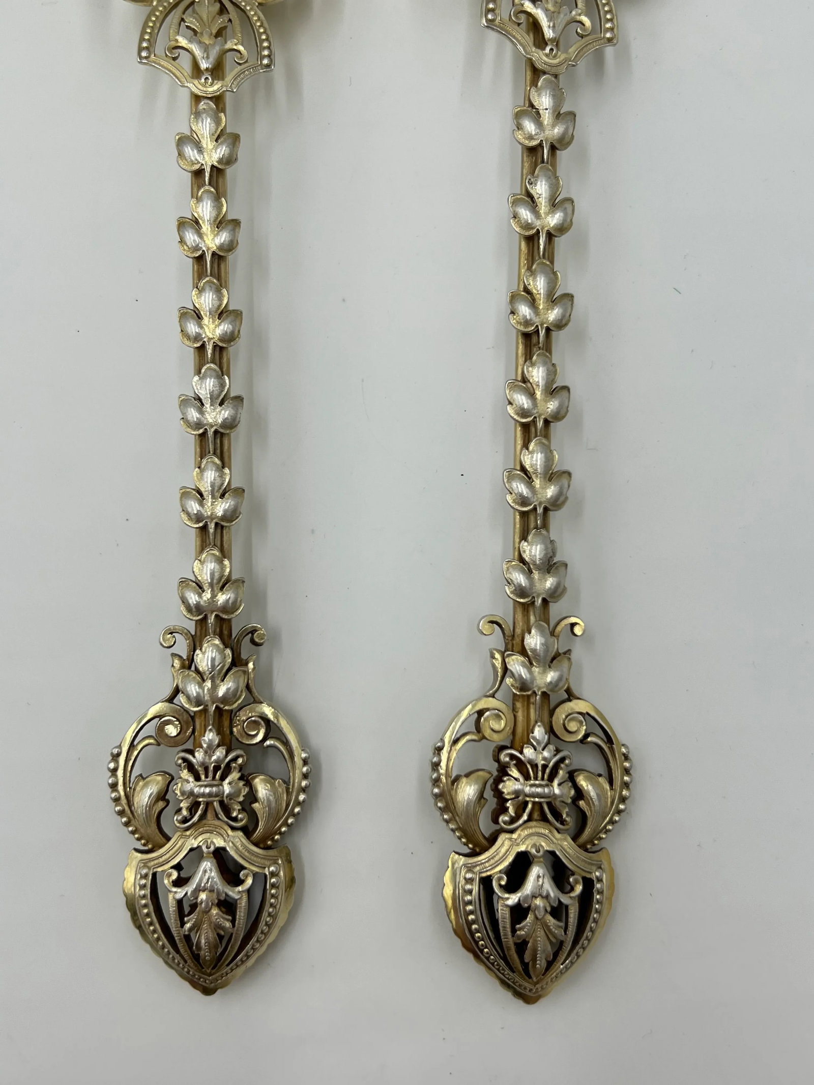 Pair, George Shiebler Ornate Floral & Vine Sterling Silver Pierced Salad Set - 8