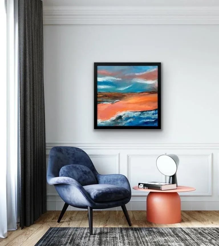 Orange & Blue Abstract English Moorland Landscape Earthy Colours Contemporary British Artist - 2