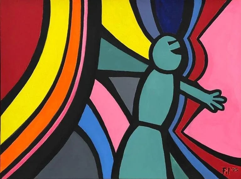 Contemporary Surreal Cartoon Pen & Ink Drawing on Canvas by British Artist, 2005 - 5