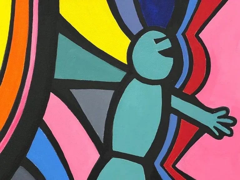 Contemporary Surreal Cartoon Pen & Ink Drawing on Canvas by British Artist, 2005 - 8