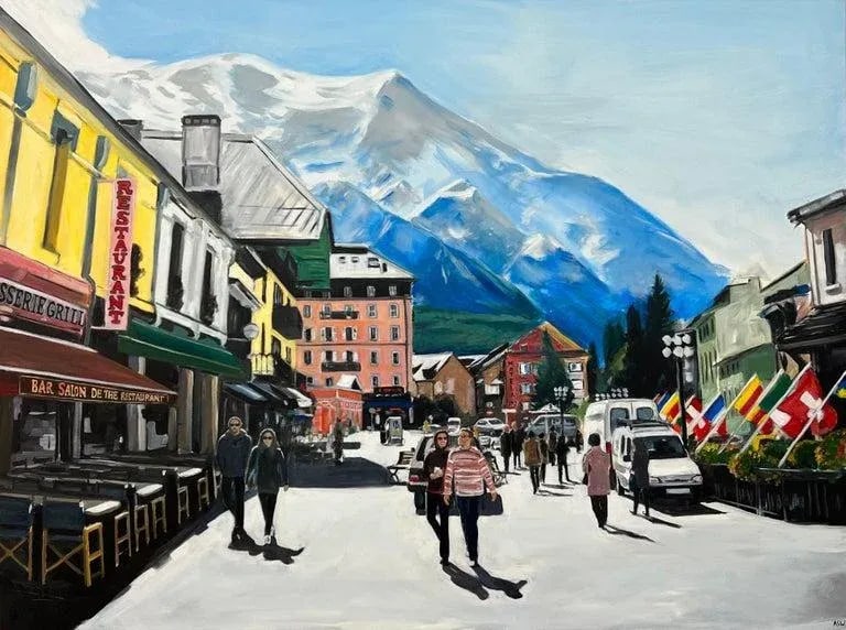 Large Painting of Chamonix Mont Blanc in France by Contemporary British Artist - 3