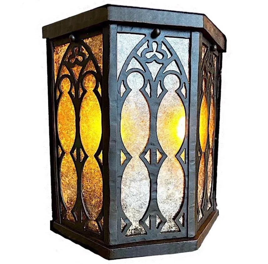 Bespoke Gothic Revival Sconces by Hacienda - Mica-Backed Hand Forged Iron - Pair - 8