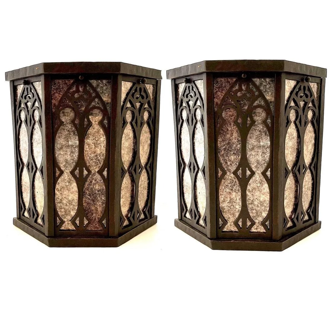 Bespoke Gothic Revival Sconces by Hacienda - Mica-Backed Hand Forged Iron - Pair - 9
