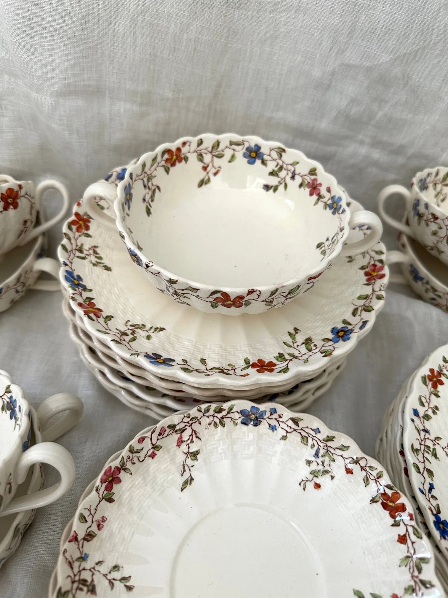 Vintage Spode Wicker Dale Dinnerware 60 Piece Set - 3