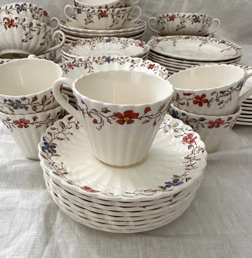 Vintage Spode Wicker Dale Dinnerware 60 Piece Set - 9