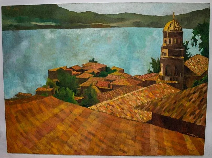 A. Drogin Oil Painting of Scenic Lake PÃ¡tzcuaro Mexico - Signed & Dated 1969 - 10