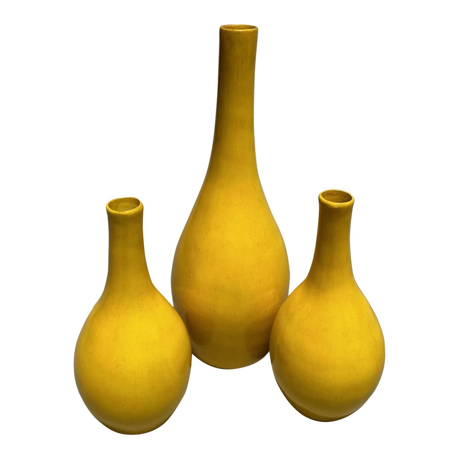 Bright Yellow Trio of Decorative Vases-A Set: Beautiful Trio of Bright Yellow Decorative Vases in 3 different sizes. Perfect for a modern home or for staging. Large-19in h x 6d 2-med 12.5in h x 5.5in d Make sure to follow me, I have flash sales