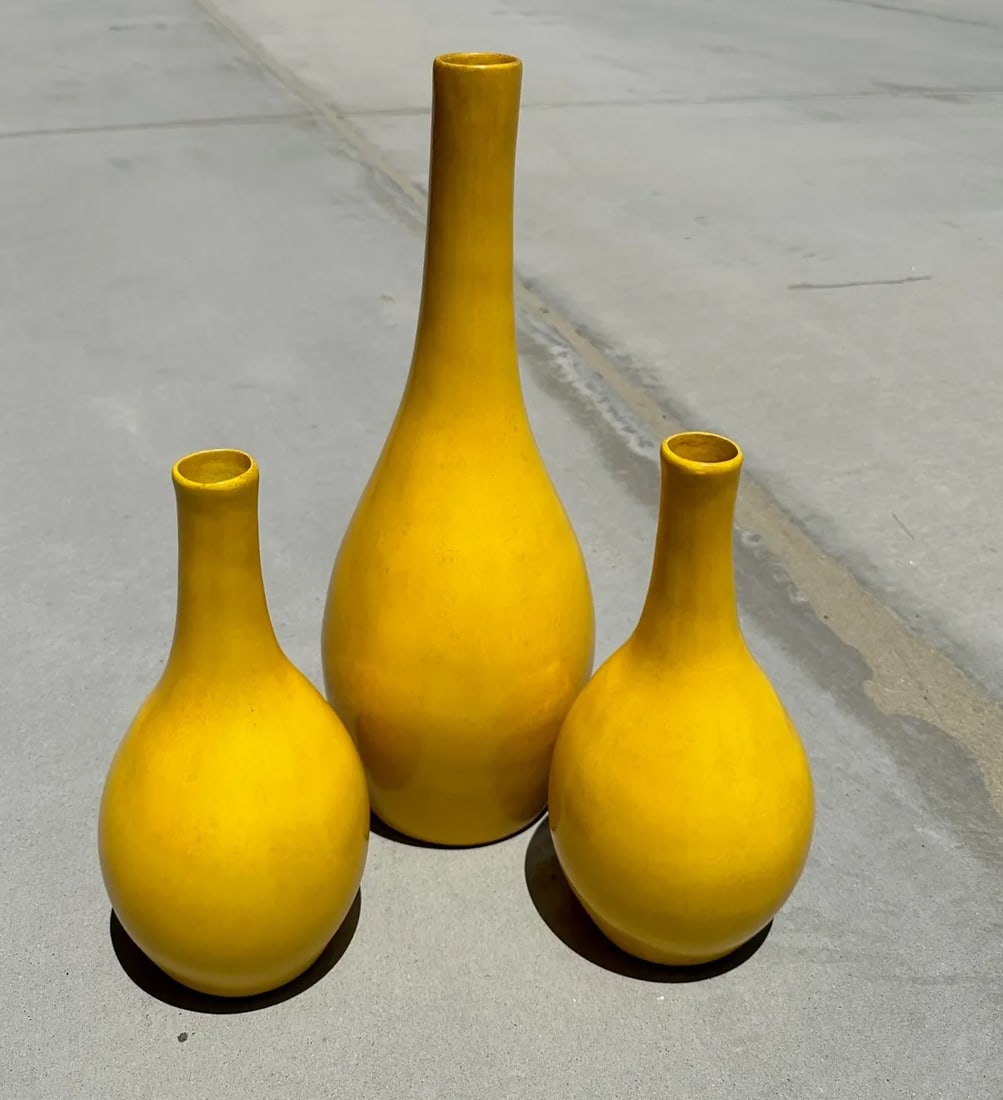 Bright Yellow Trio of Decorative Vases-A Set - 5