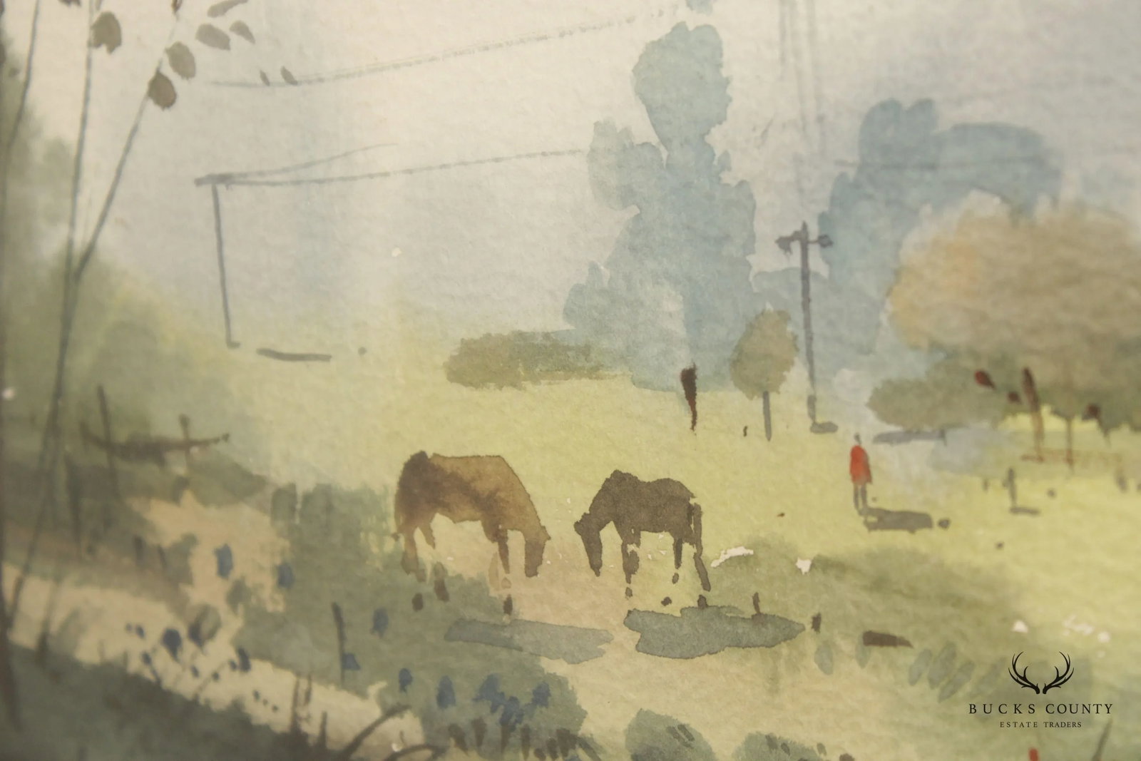 Pastoral Farm Landscape Watercolor Painting, Signed - 10