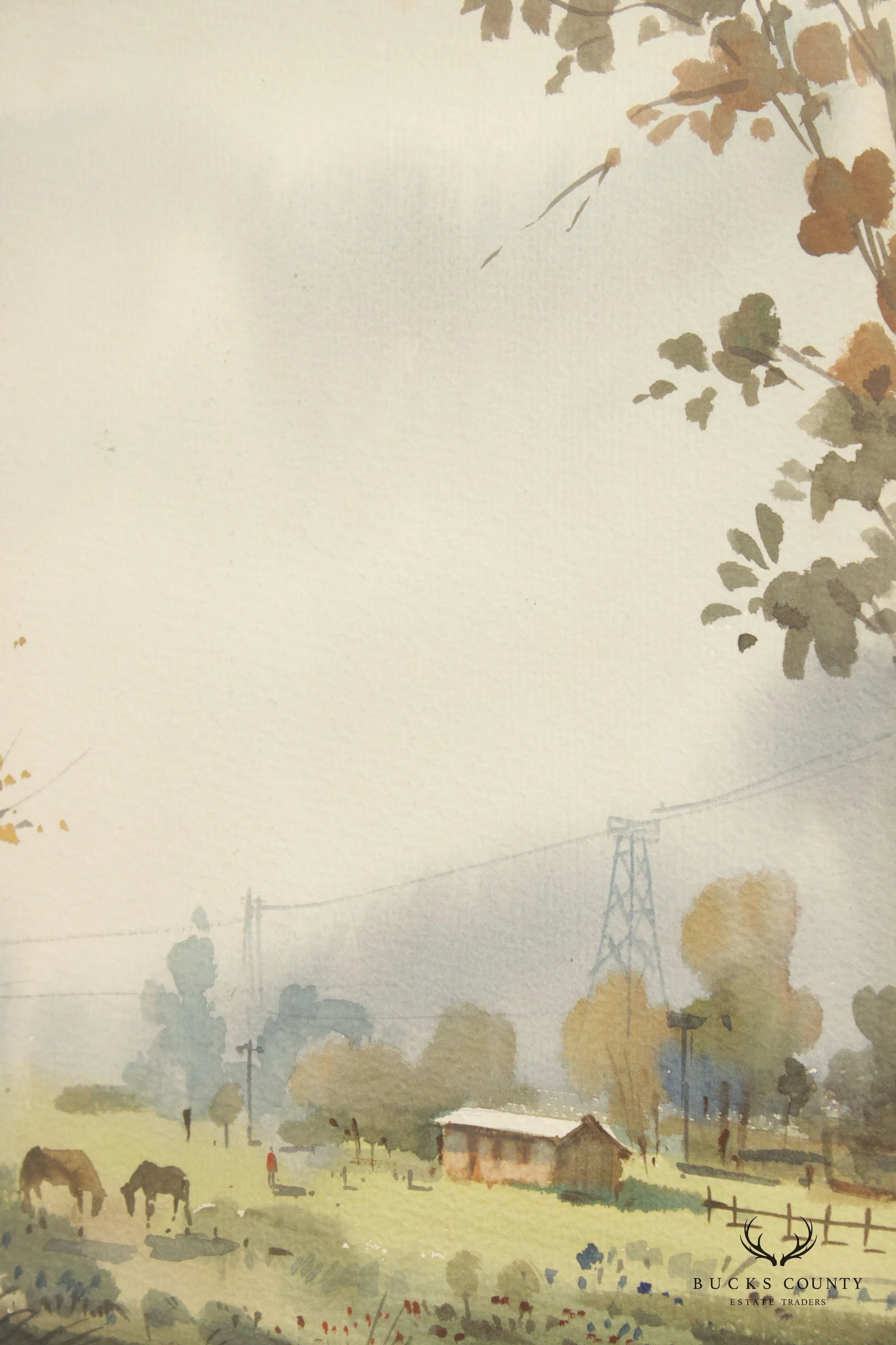 Pastoral Farm Landscape Watercolor Painting, Signed - 11