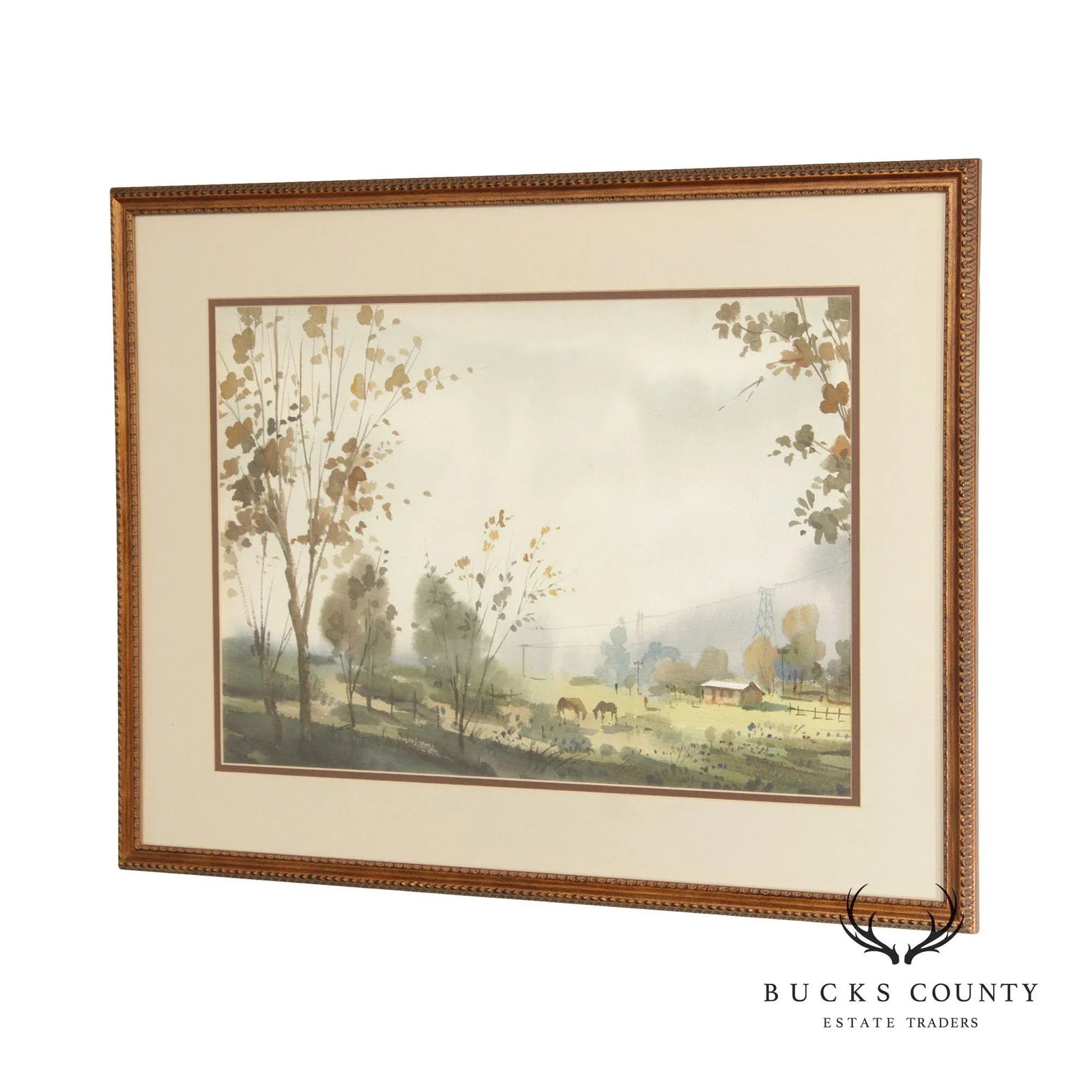 Pastoral Farm Landscape Watercolor Painting, Signed - 13
