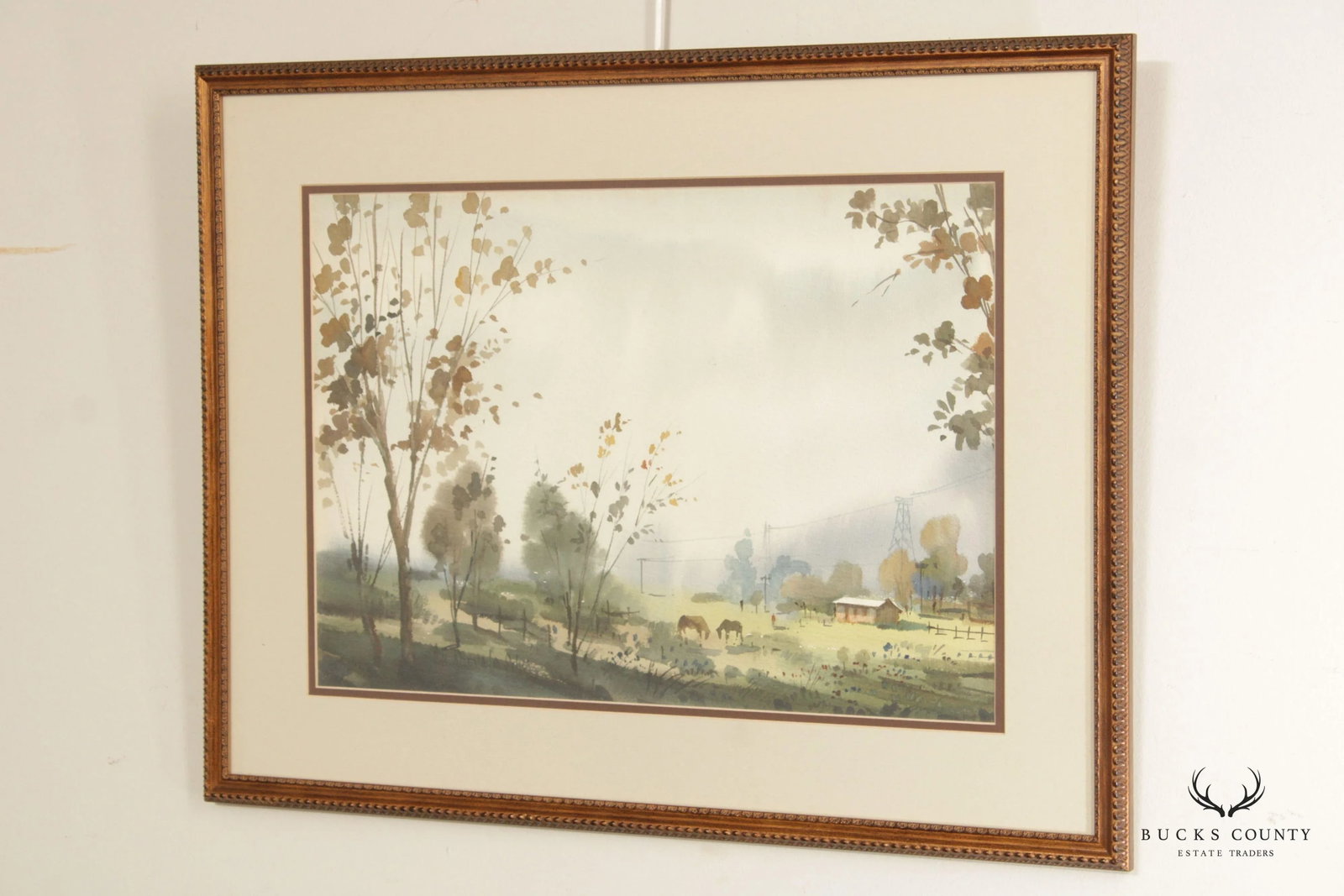 Pastoral Farm Landscape Watercolor Painting, Signed - 4