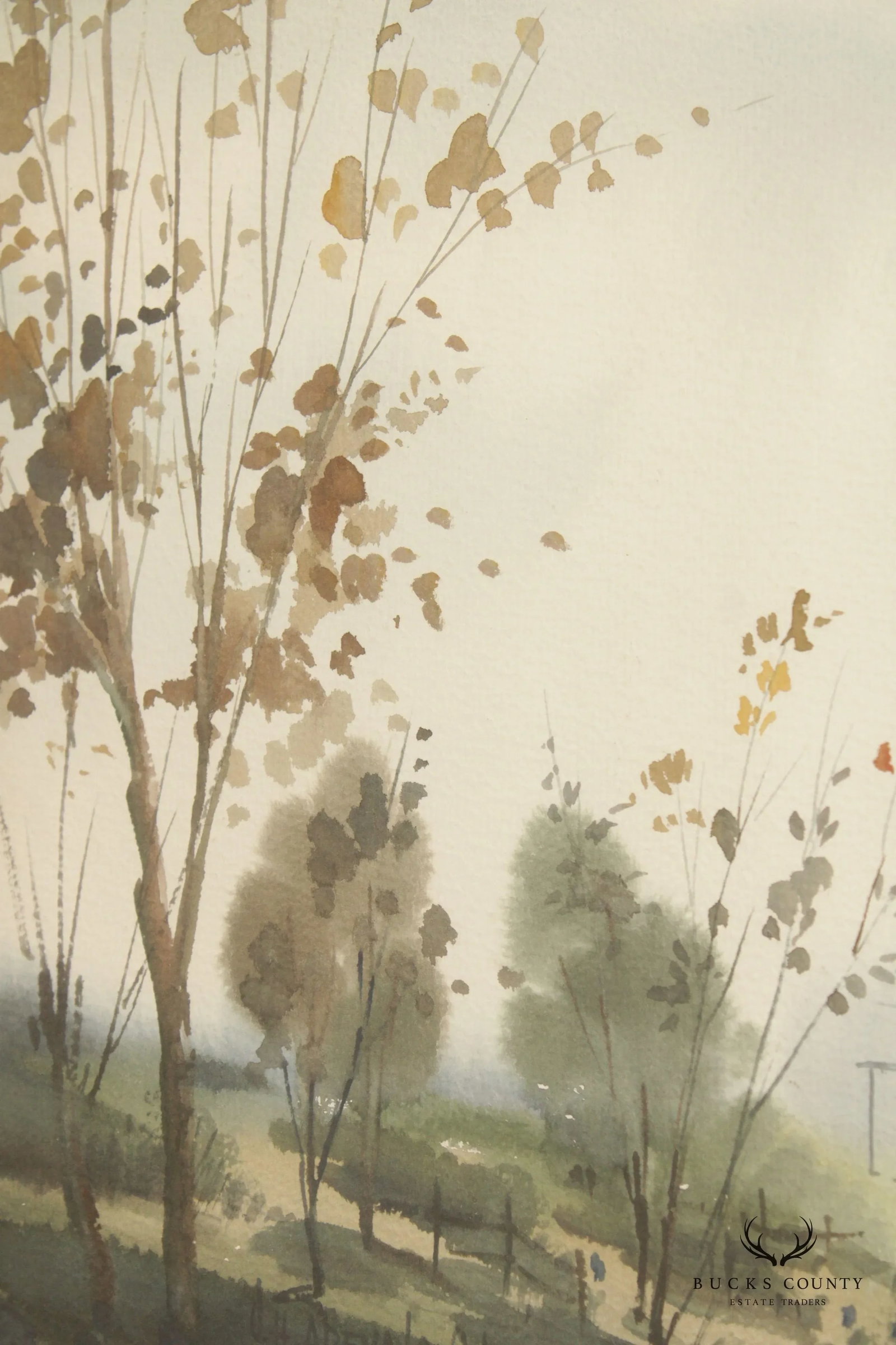 Pastoral Farm Landscape Watercolor Painting, Signed - 6