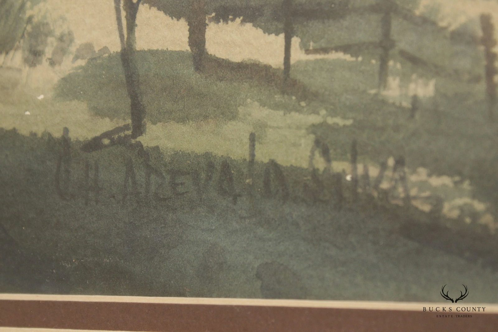 Pastoral Farm Landscape Watercolor Painting, Signed - 7