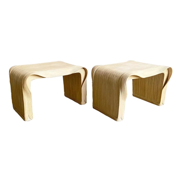 Boho Chic Wavy Ribbon Pencil Reed Side Tables - a Pair (1 of 11)