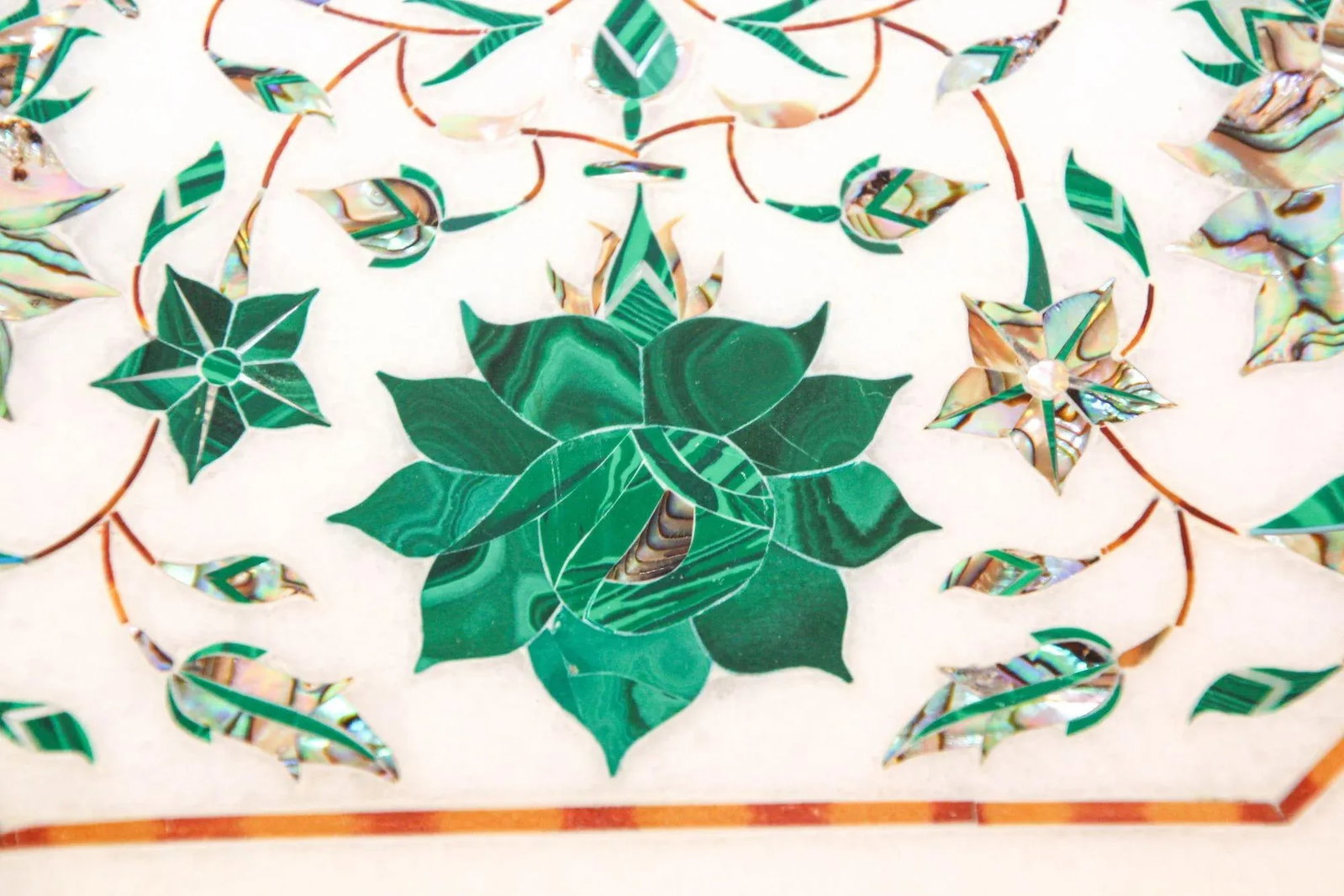 Pietra Dura White Mosaic Octagonal Inlaid Marble Top Handcrafted Agra India 1980 - 9