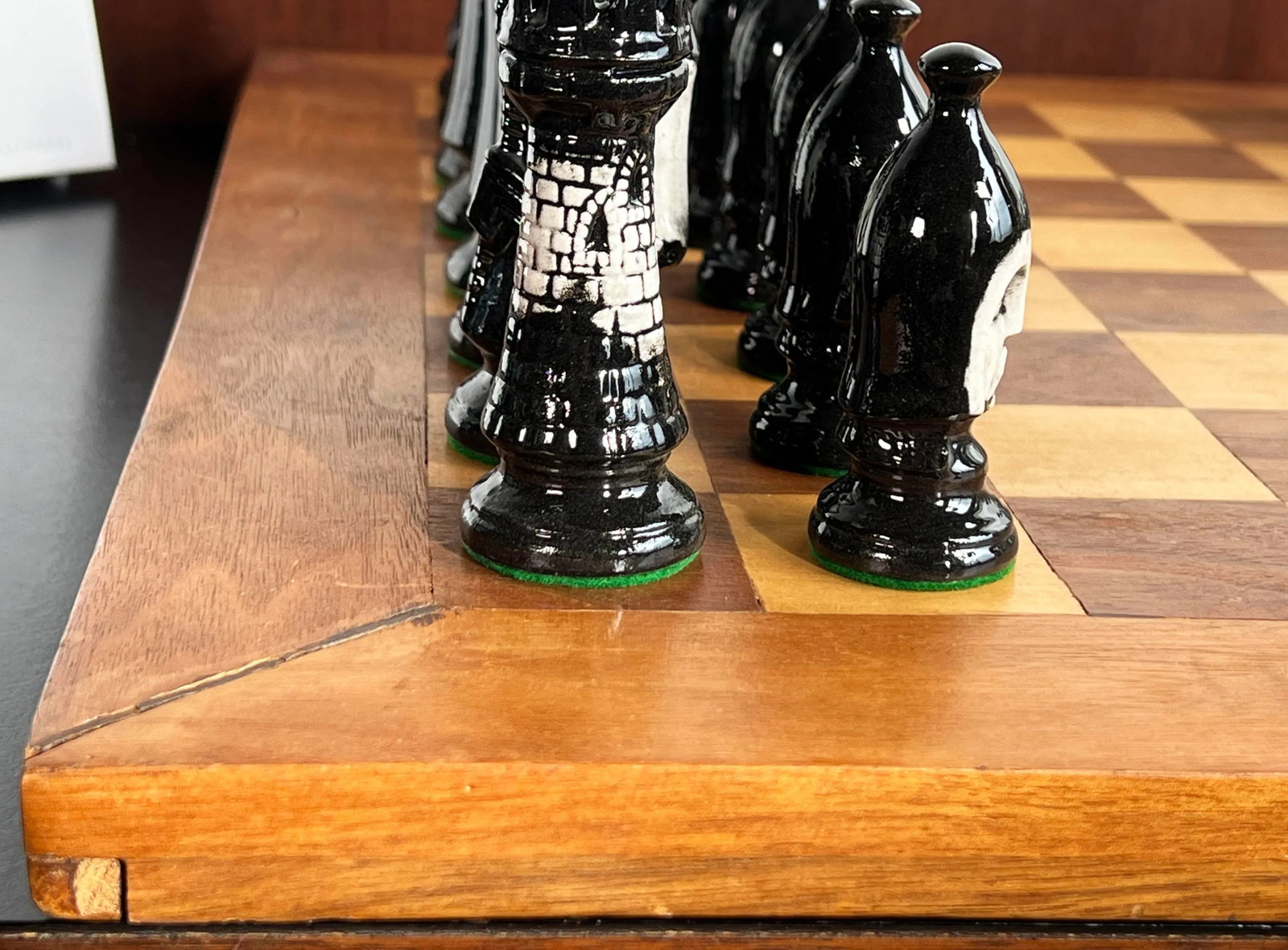 Vintage 1950's Ceramic Chess Set W/ Hand Made Wood Board - 11