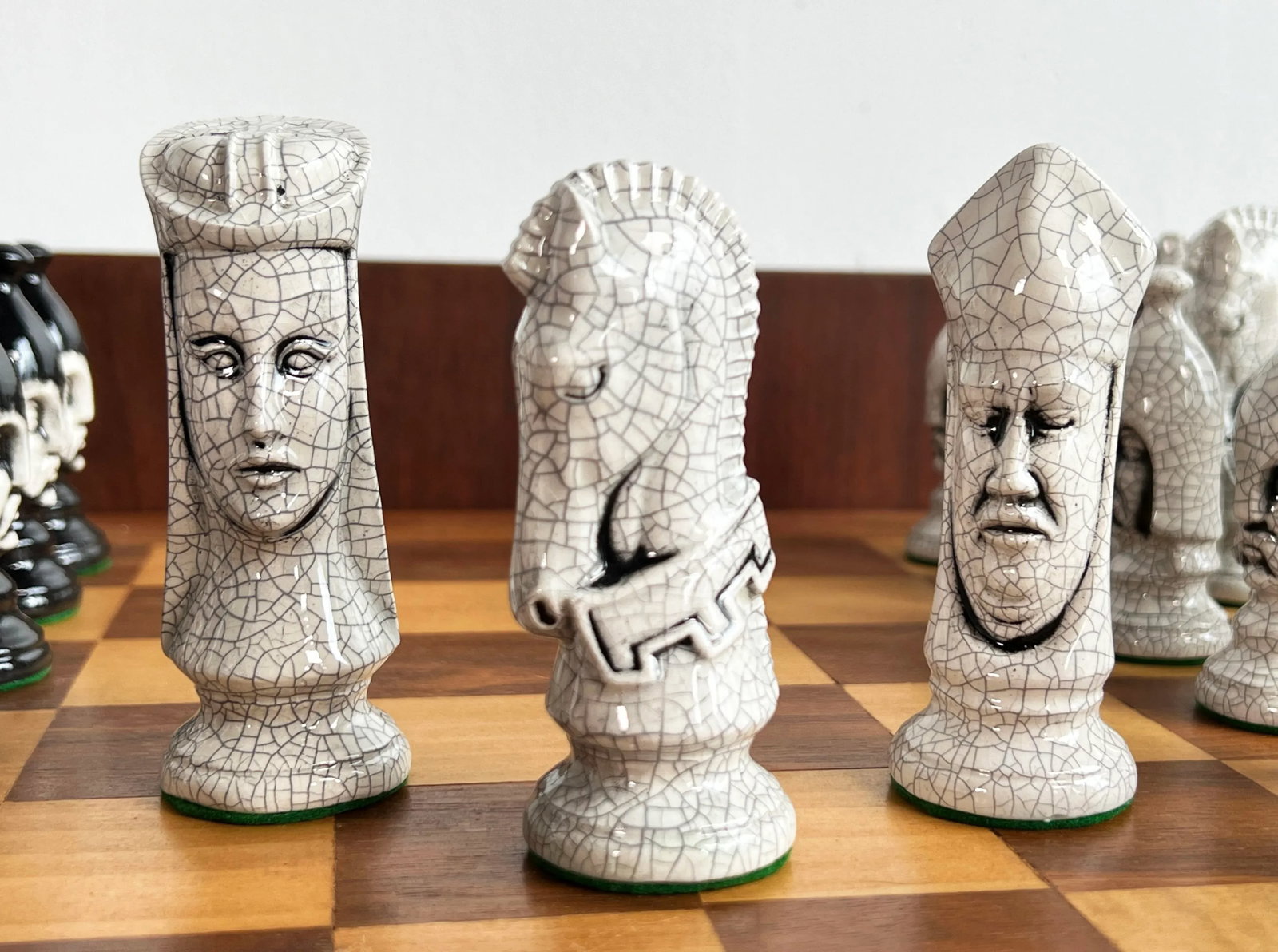 Vintage 1950's Ceramic Chess Set W/ Hand Made Wood Board - 6