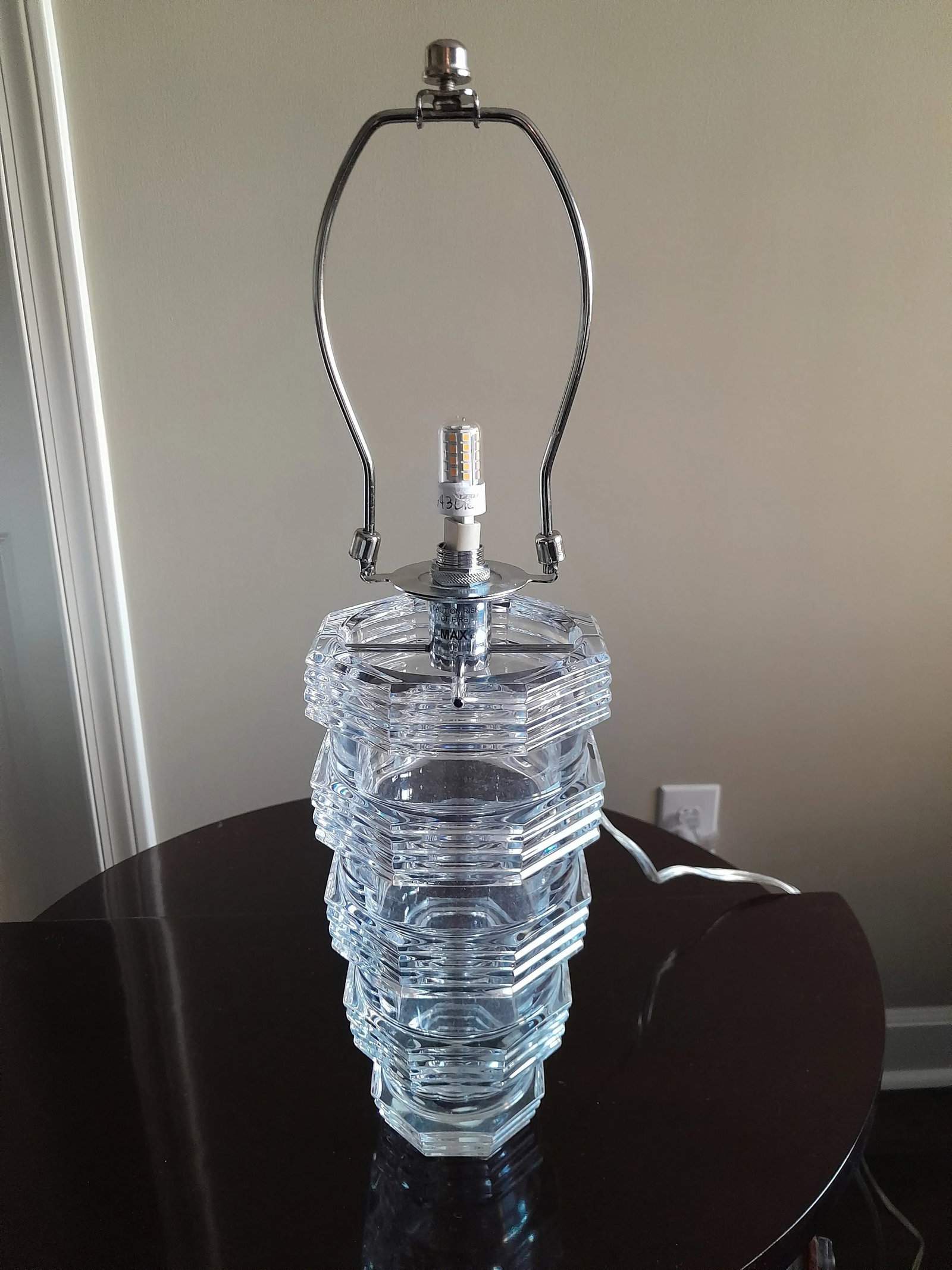 Modern Baccarat Crystal Table Lamp With Silk Space Pleat Empire Shade and Led Socket - 2