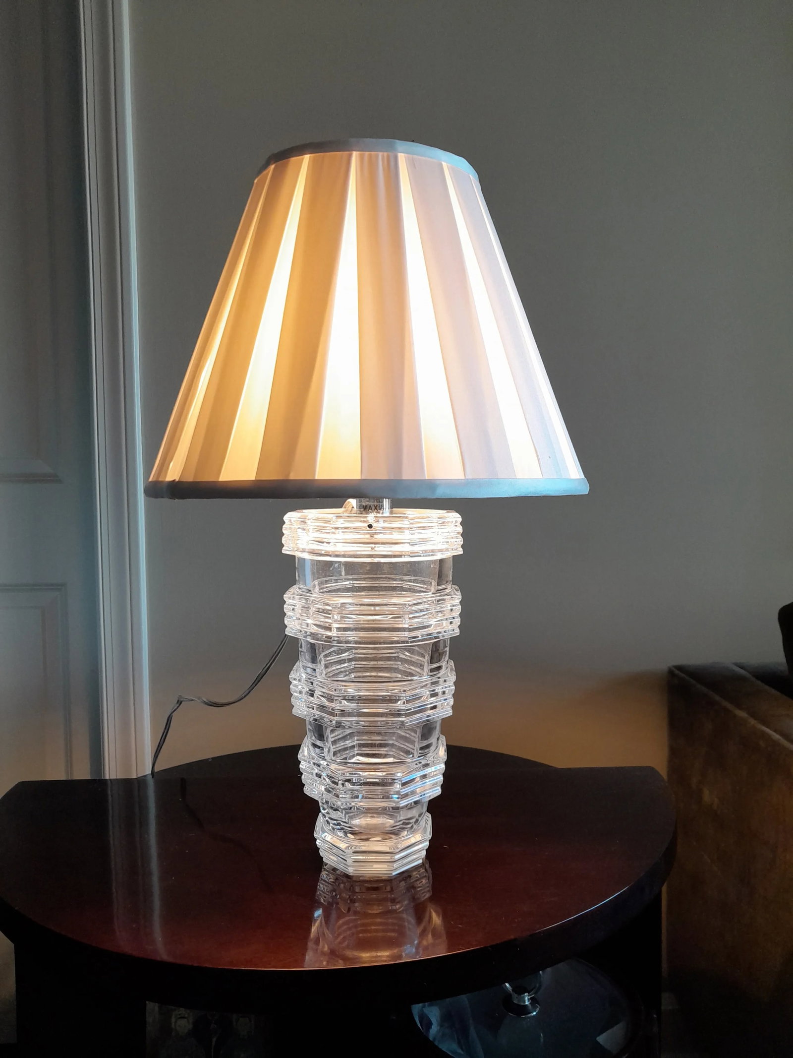 Modern Baccarat Crystal Table Lamp With Silk Space Pleat Empire Shade and Led Socket - 7