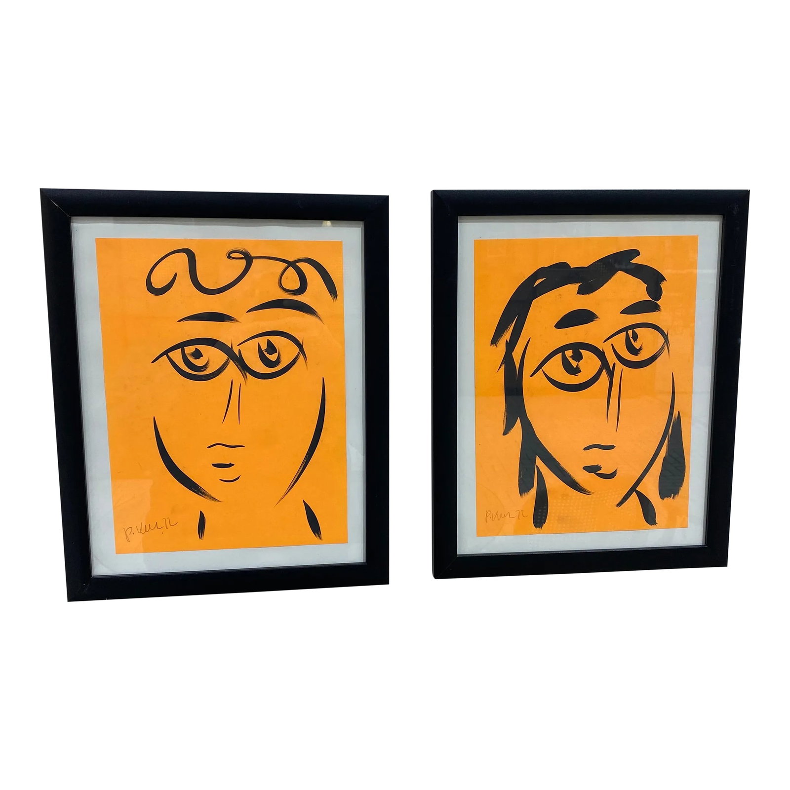 Peter Keil Original Orange Abstract Portrait Paintings - a Pair: Fantastic pair of original paintings by Listed world renowned artist Peter Robert Keil (born 1942 Germany) Peter has self proclaimed to be the last of the living legend artists working in his career