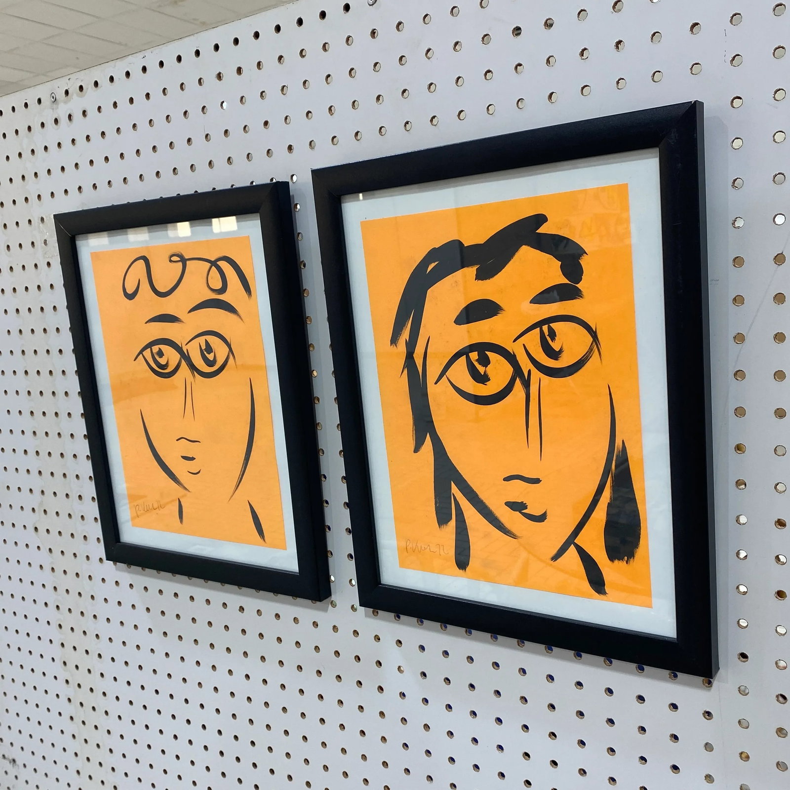 Peter Keil Original Orange Abstract Portrait Paintings - a Pair - 4