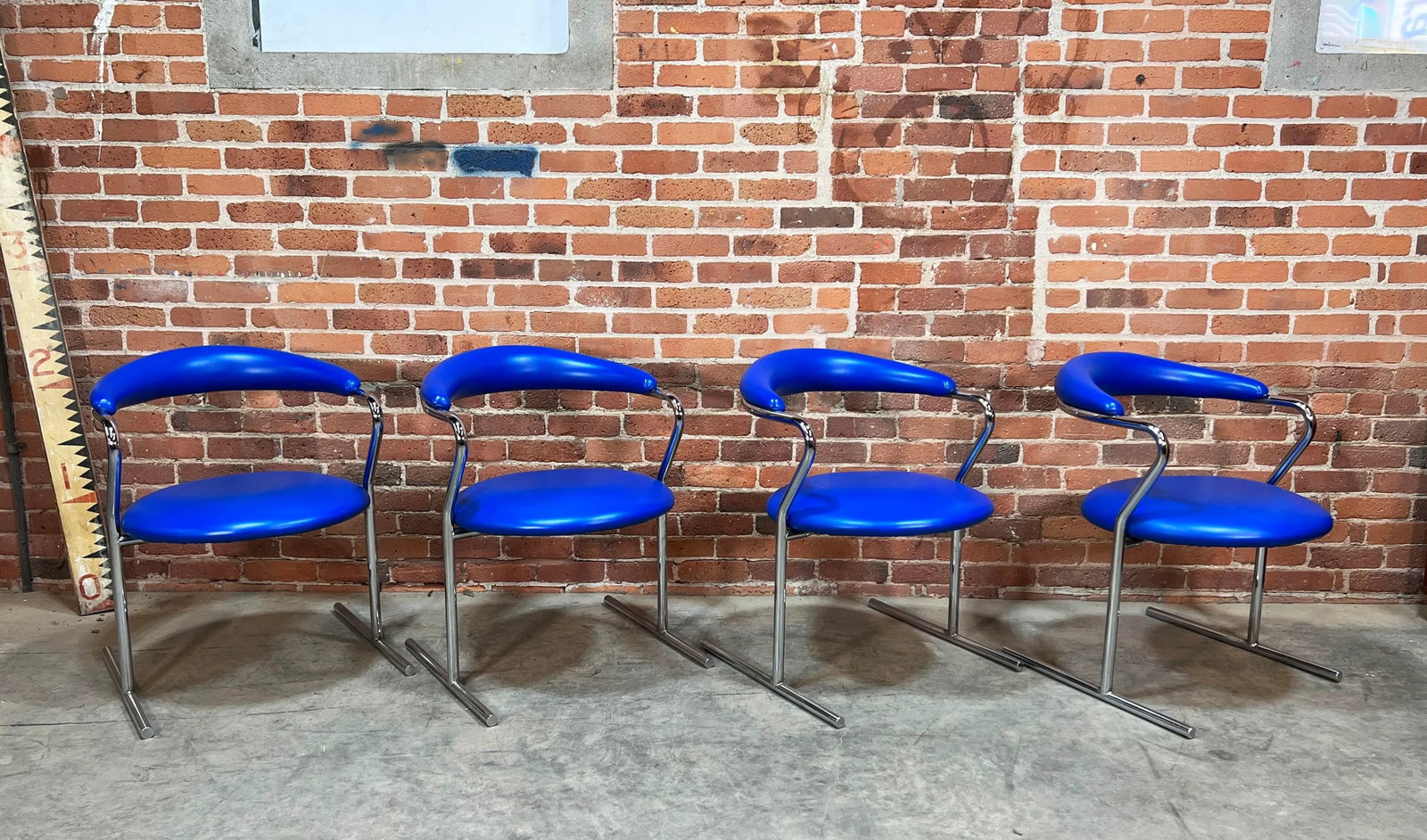 Mid Century Modern Blue Vinyl & Chrome Dining Chairs by Anton Lorenz for Thonet - Set of 4 - 2