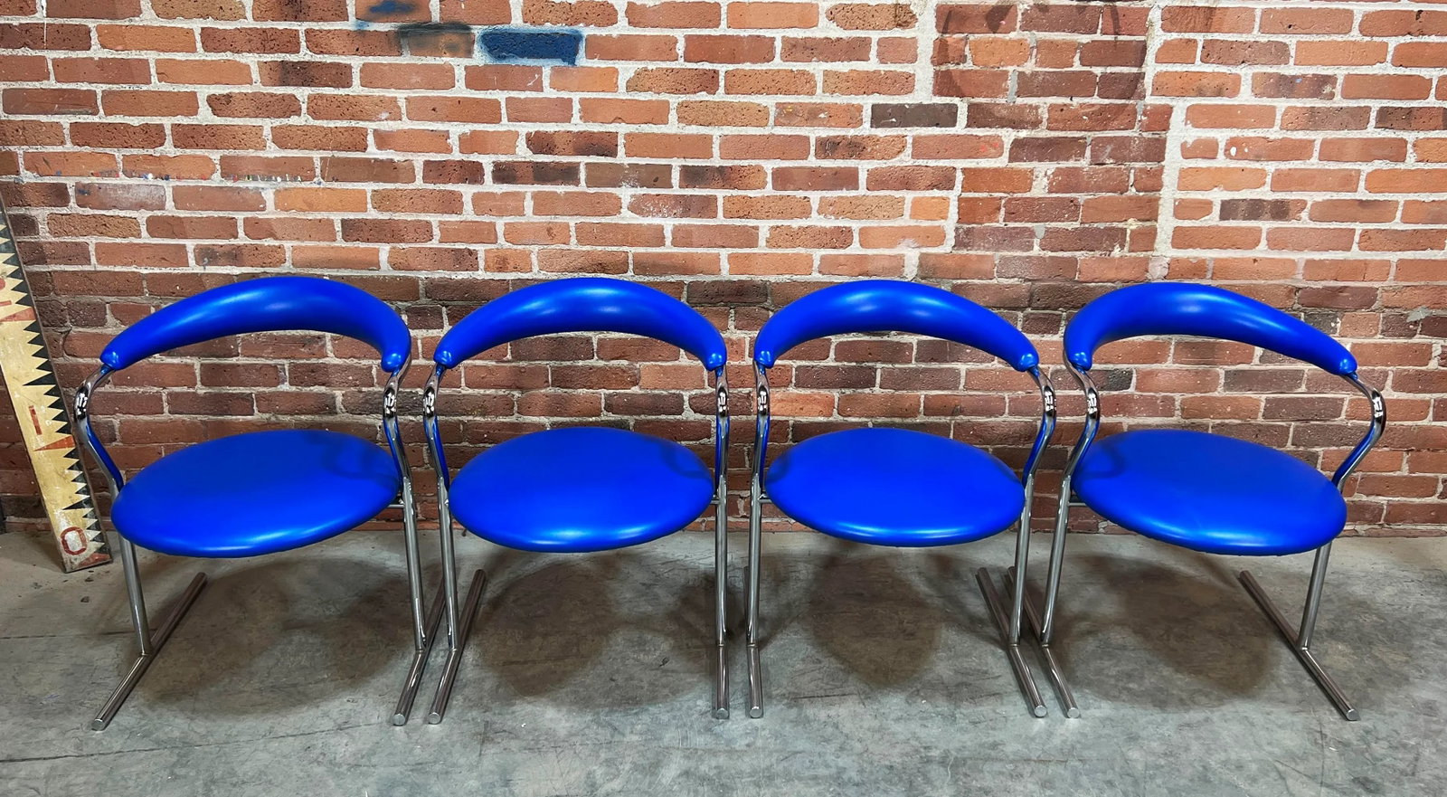Mid Century Modern Blue Vinyl & Chrome Dining Chairs by Anton Lorenz for Thonet - Set of 4 - 3