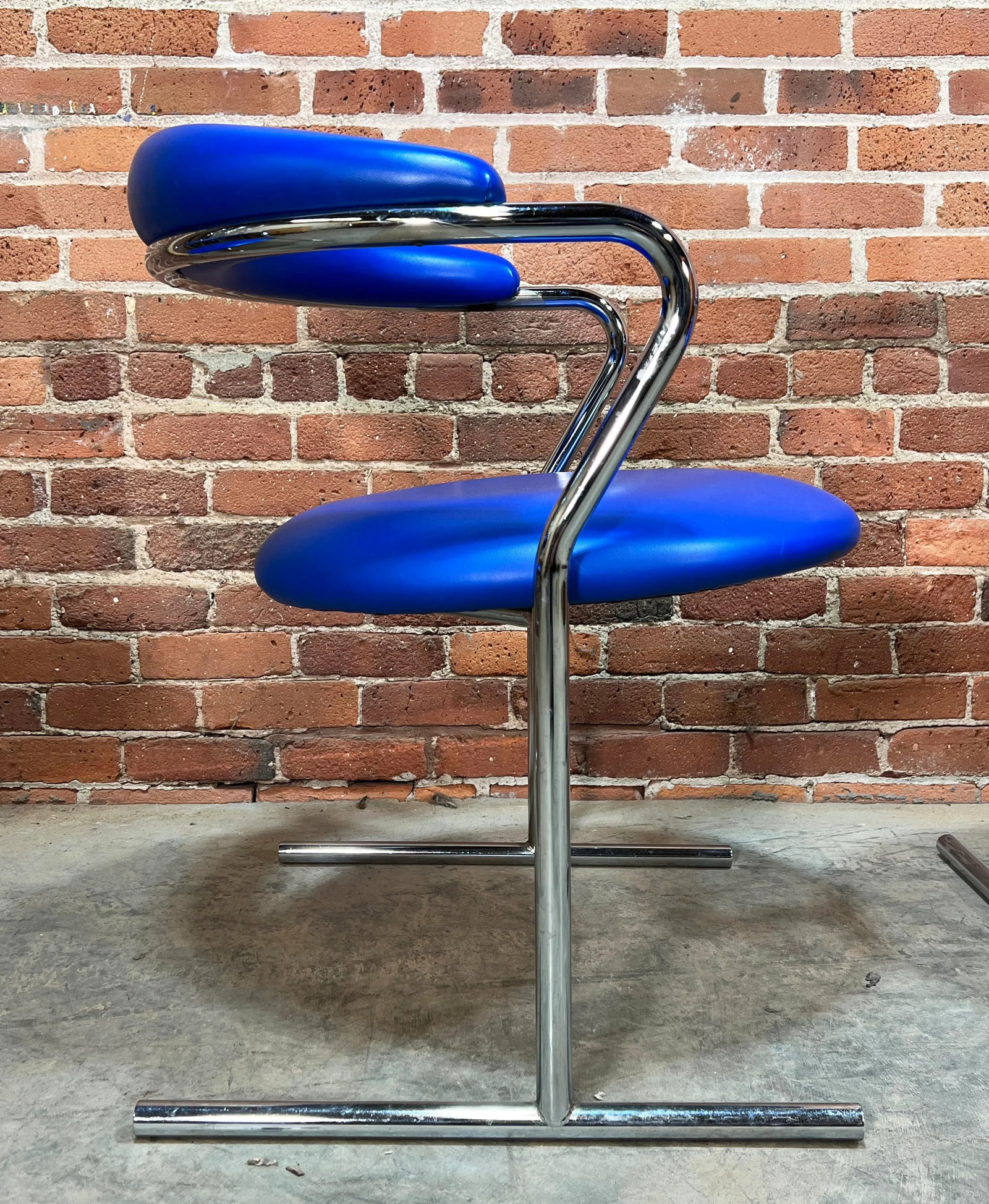 Mid Century Modern Blue Vinyl & Chrome Dining Chairs by Anton Lorenz for Thonet - Set of 4 - 4
