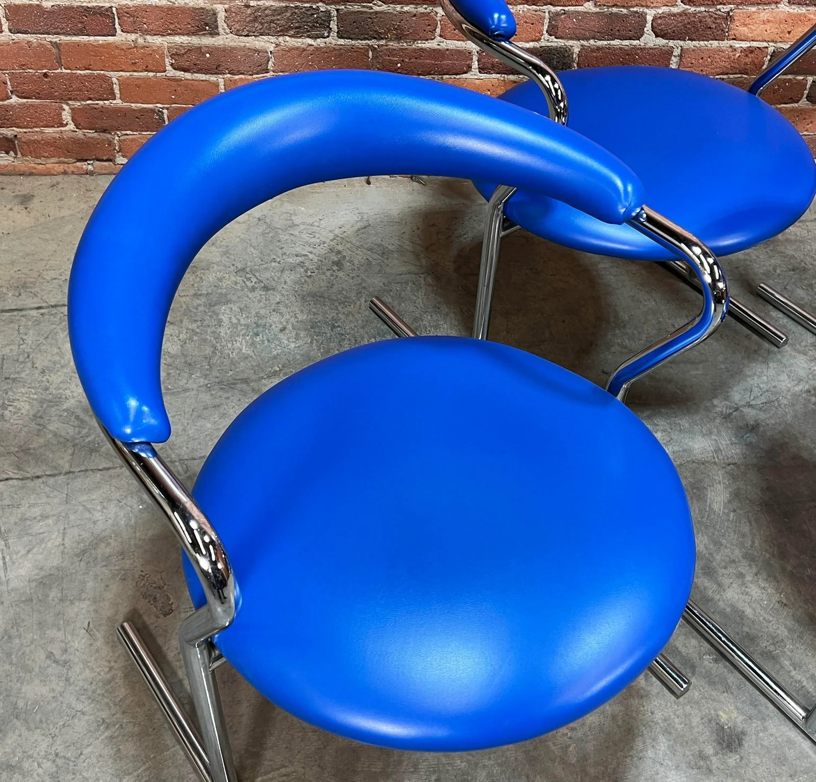 Mid Century Modern Blue Vinyl & Chrome Dining Chairs by Anton Lorenz for Thonet - Set of 4 - 6