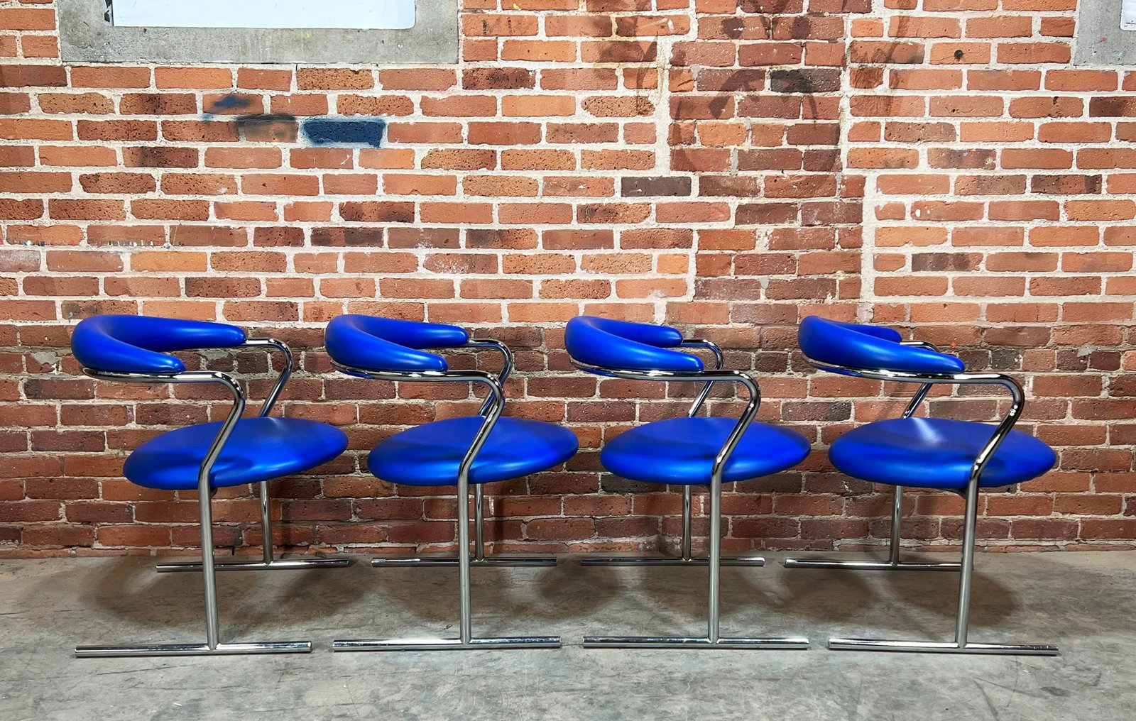 Mid Century Modern Blue Vinyl & Chrome Dining Chairs by Anton Lorenz for Thonet - Set of 4 - 7