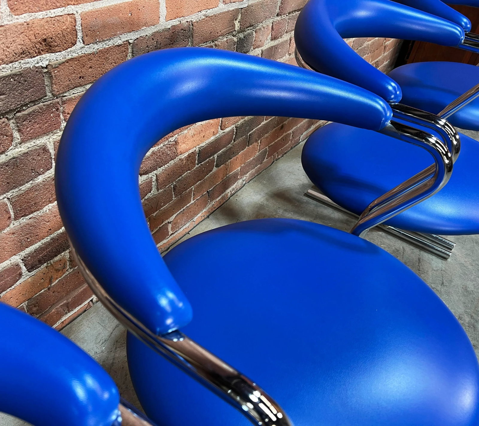 Mid Century Modern Blue Vinyl & Chrome Dining Chairs by Anton Lorenz for Thonet - Set of 4 - 8