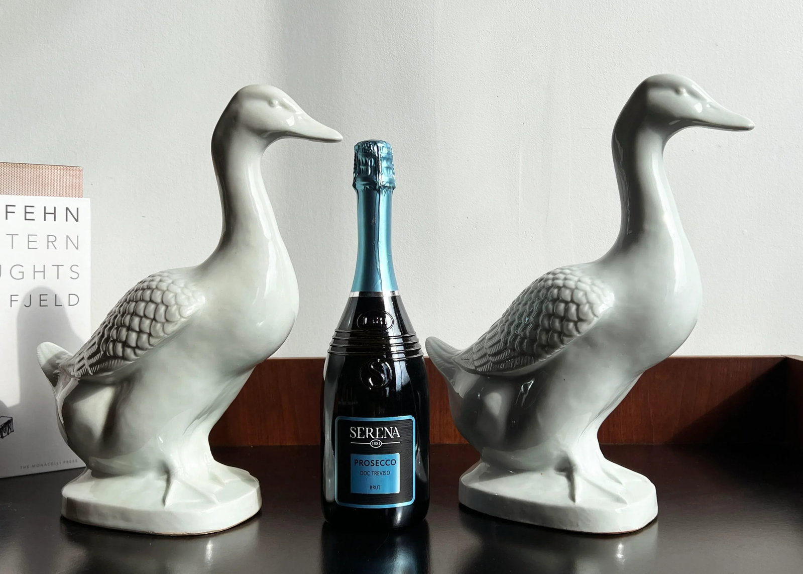 Vintage 14" Chinese Celadon Porcelain Ceramic Duck Figures - a Pair - 4