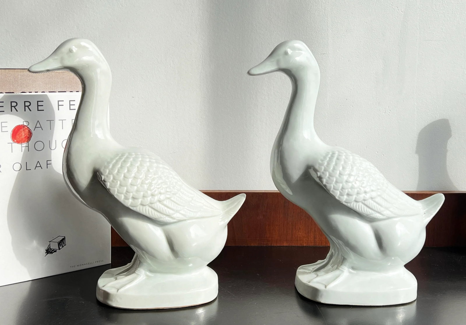 Vintage 14" Chinese Celadon Porcelain Ceramic Duck Figures - a Pair - 6