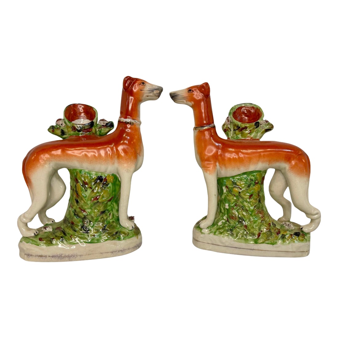 Pair 19th Century Staffordshire Greyhound/ Whippet Dog Spill Vase Figurines (1 of 11)