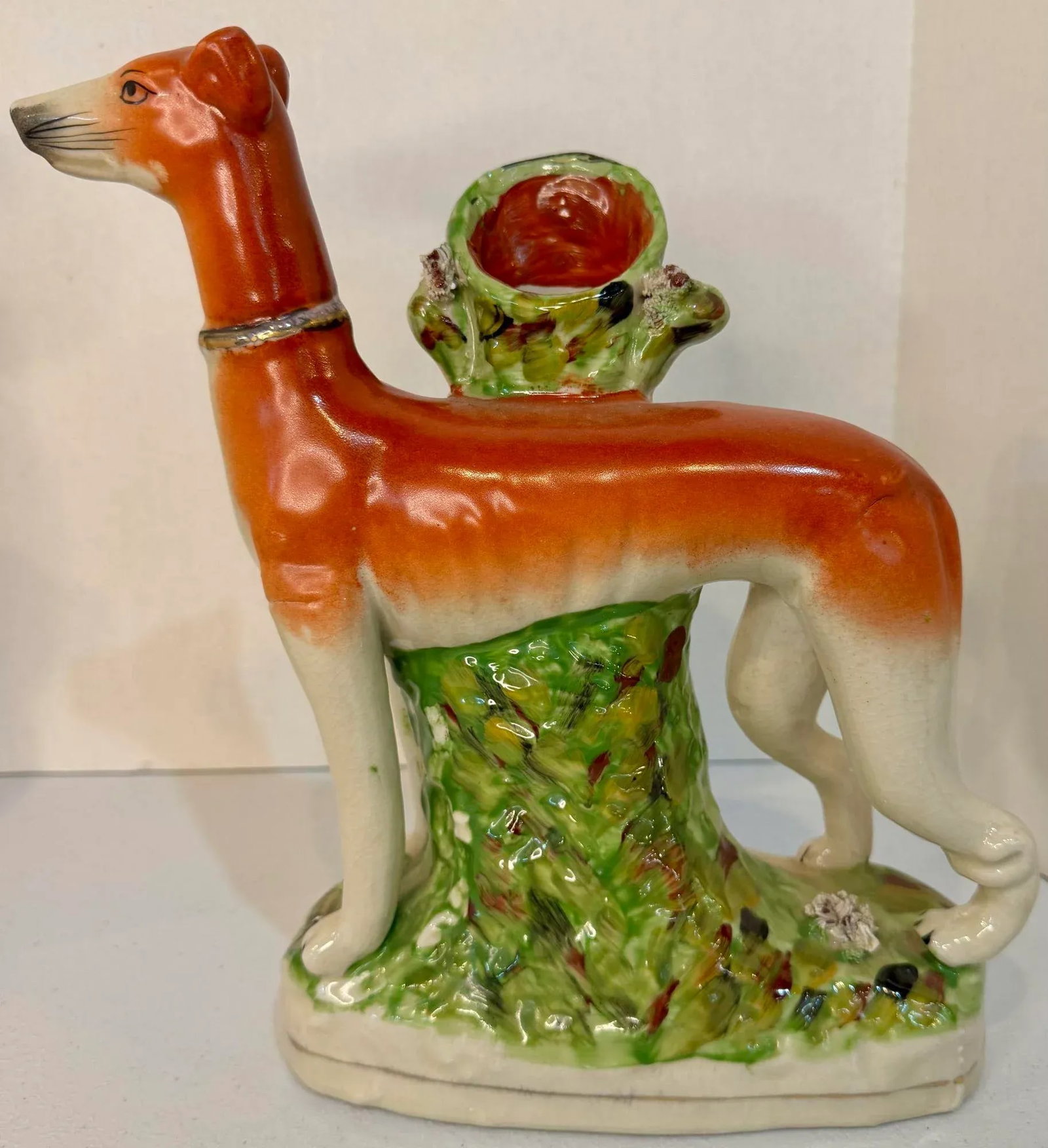 Pair 19th Century Staffordshire Greyhound/ Whippet Dog Spill Vase Figurines - 2