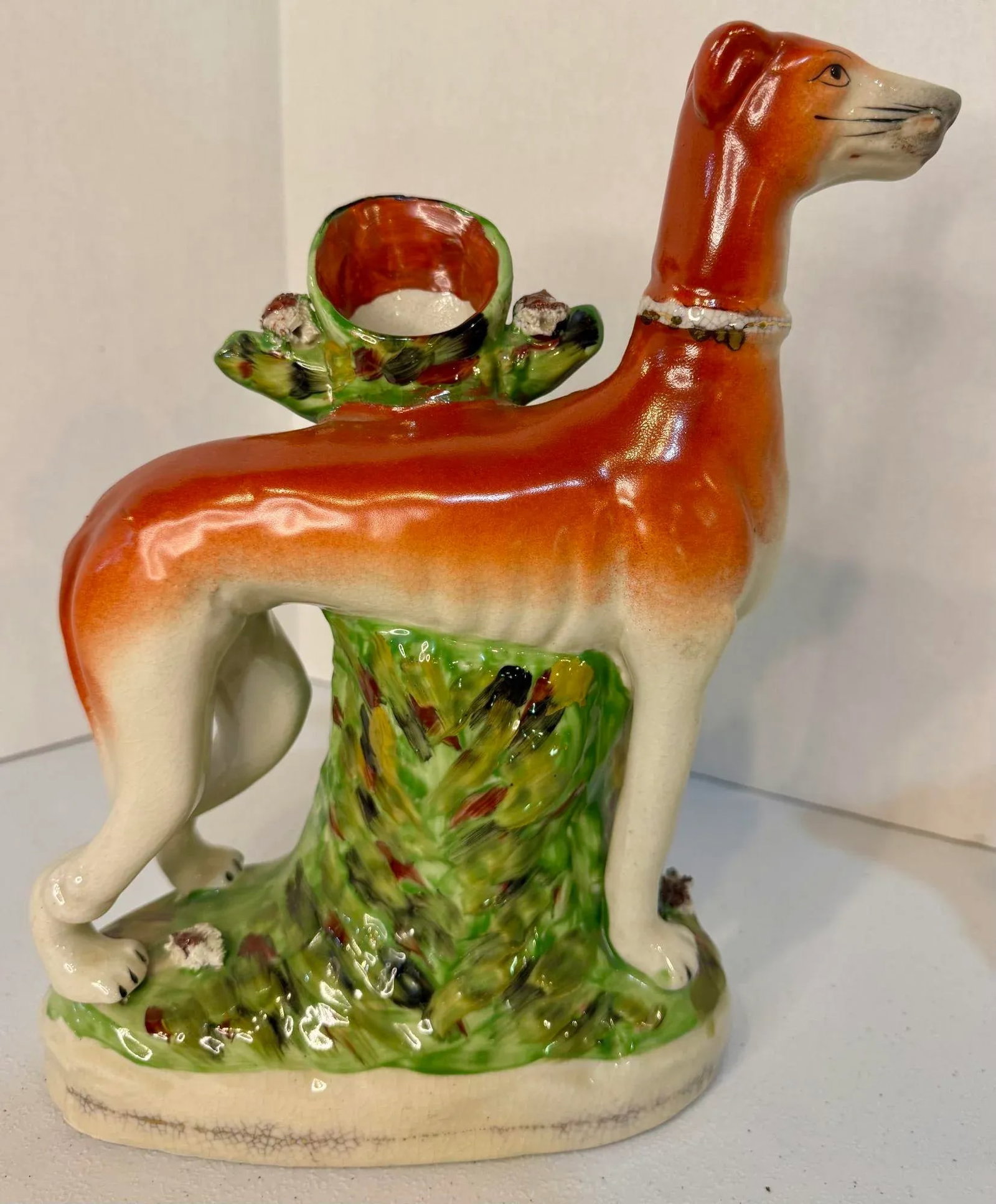Pair 19th Century Staffordshire Greyhound/ Whippet Dog Spill Vase Figurines - 3
