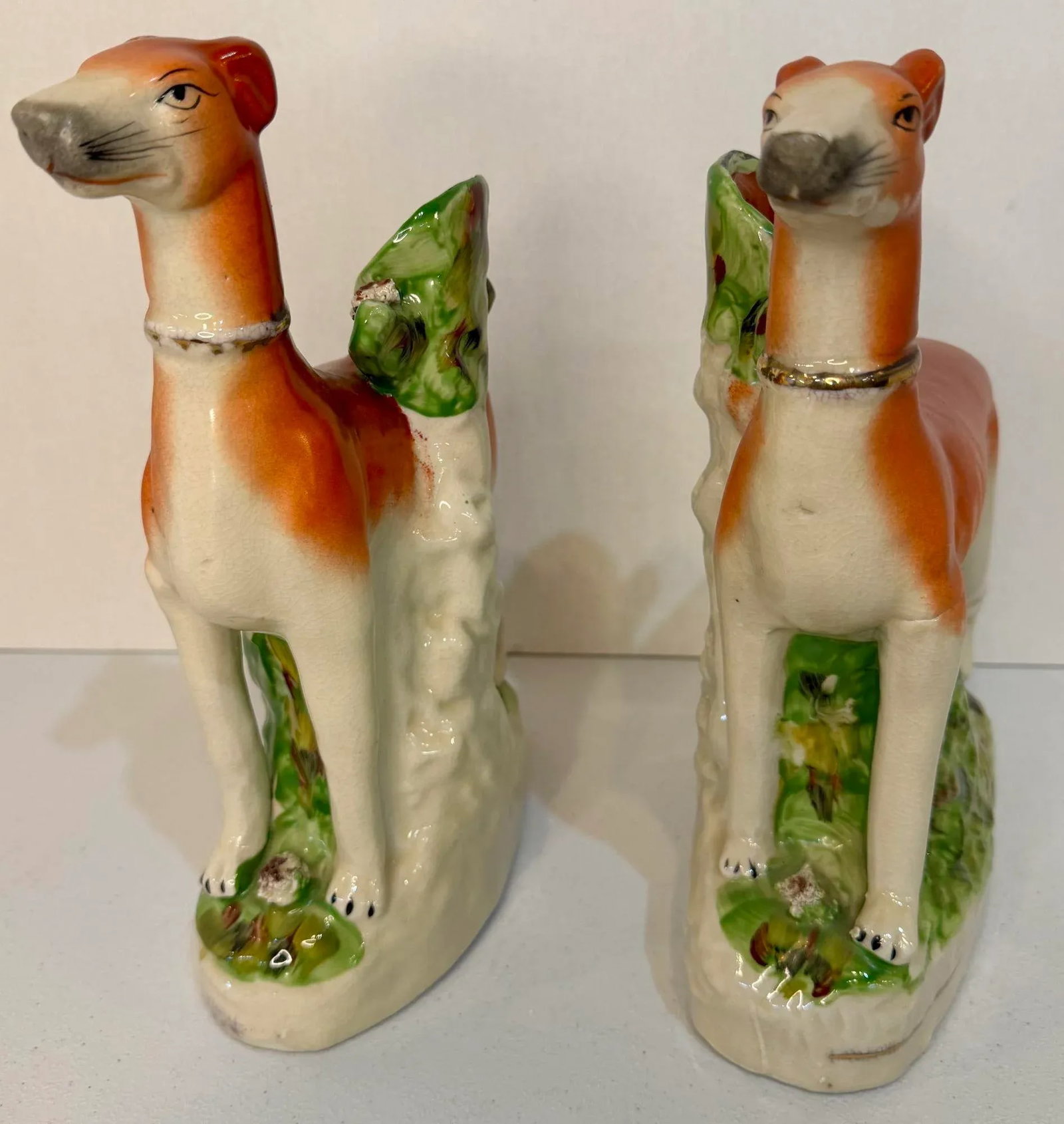 Pair 19th Century Staffordshire Greyhound/ Whippet Dog Spill Vase Figurines - 4