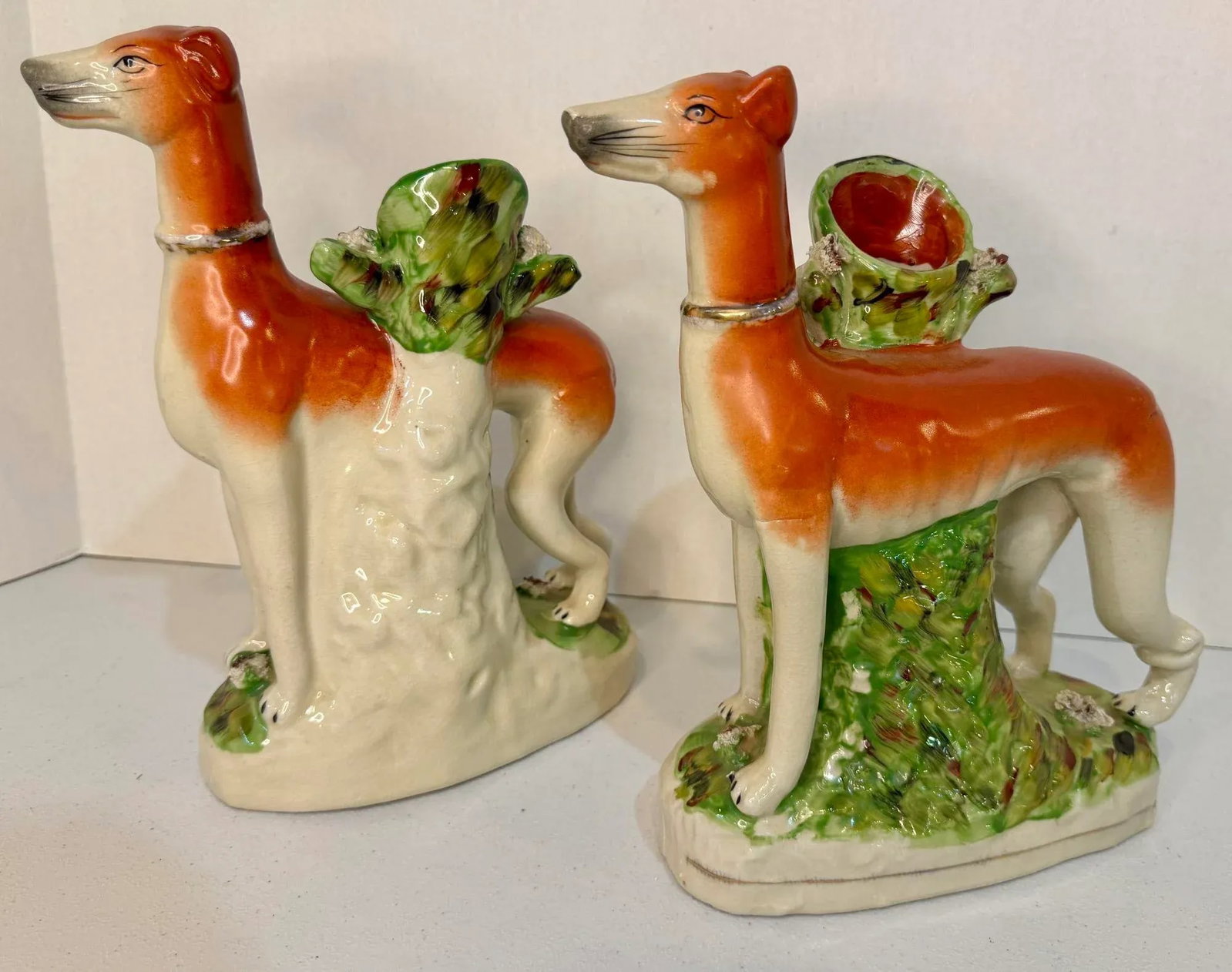 Pair 19th Century Staffordshire Greyhound/ Whippet Dog Spill Vase Figurines - 6