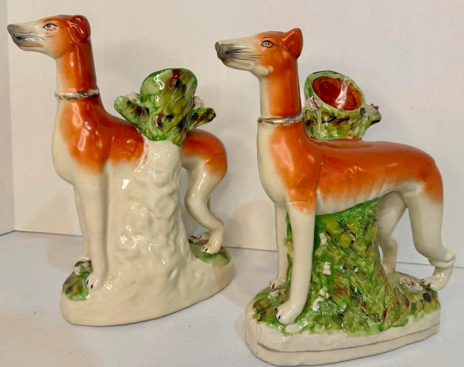 Pair 19th Century Staffordshire Greyhound/ Whippet Dog Spill Vase Figurines - 7