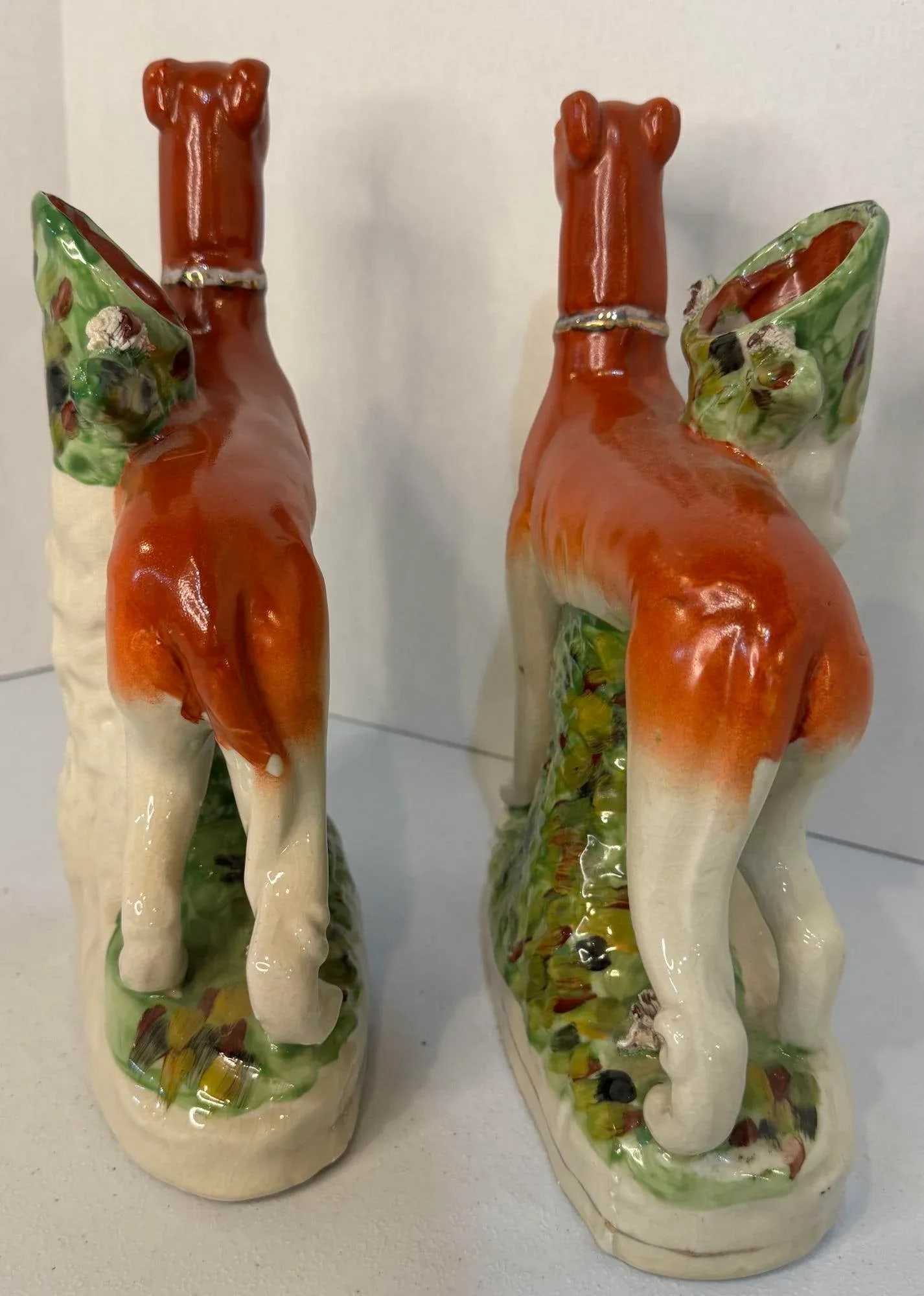 Pair 19th Century Staffordshire Greyhound/ Whippet Dog Spill Vase Figurines - 8