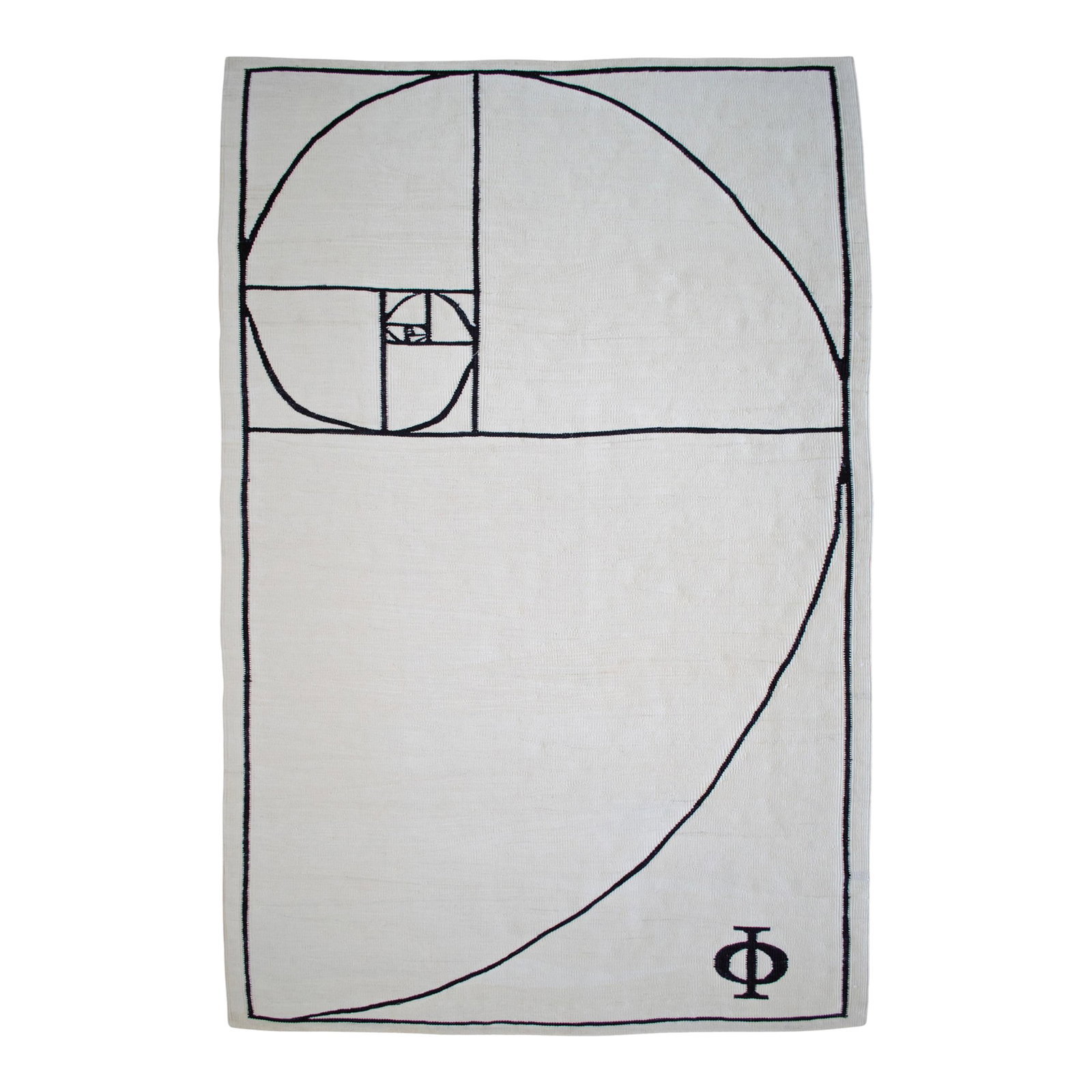 Fibonacci - Golden Ratio Themed Silk Hand Woven Area Rug Kilim Wall Rug 4"²11"³ ×: Handwoven in the Aegean region of Anatolia during the 2020s, this contemporary Oushak flatweave is a striking synthesis of mathematical precision and organic artistry. Crafted entirely from organic