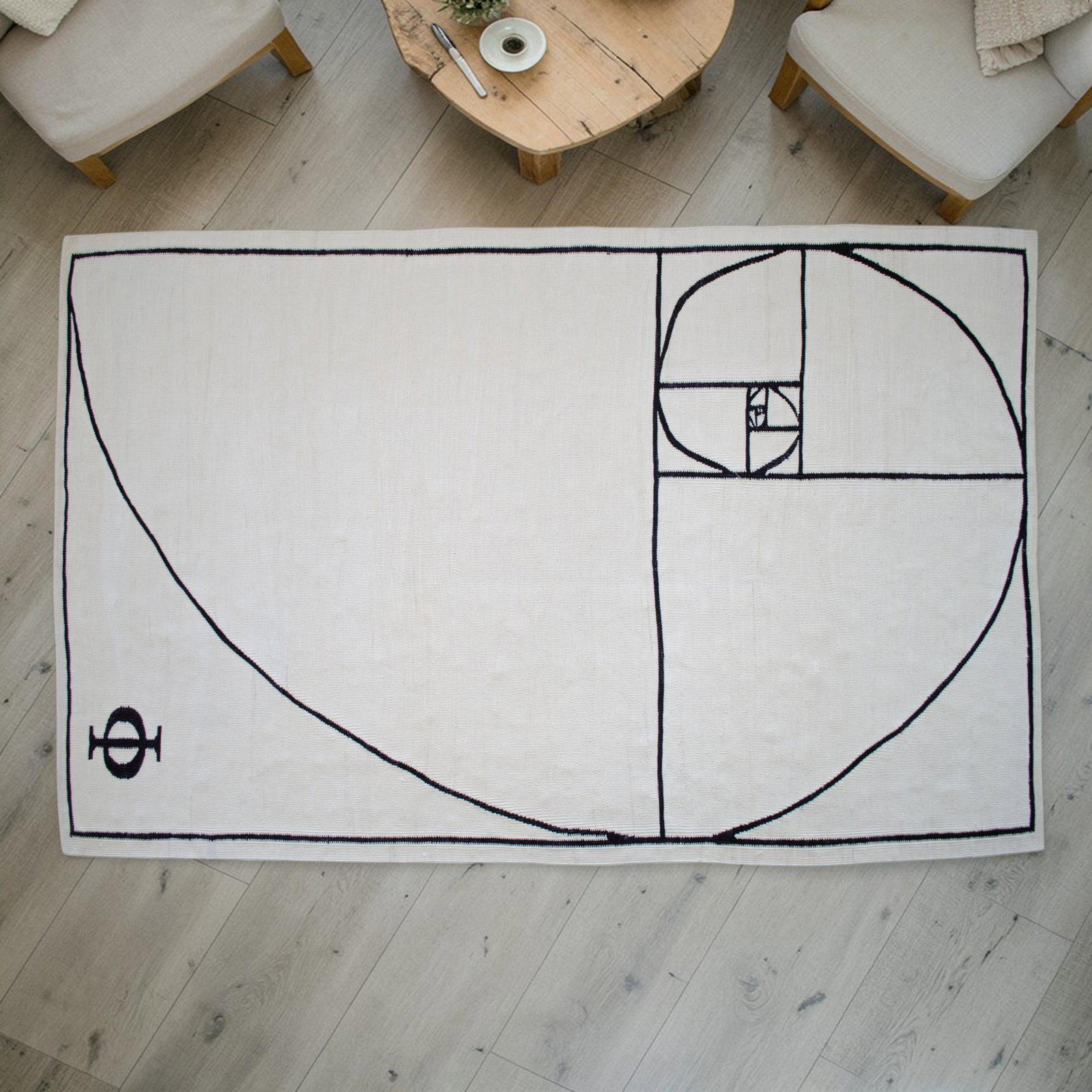 Fibonacci - Golden Ratio Themed Silk Hand Woven Area Rug Kilim Wall Rug 4"²11"³ × - 4