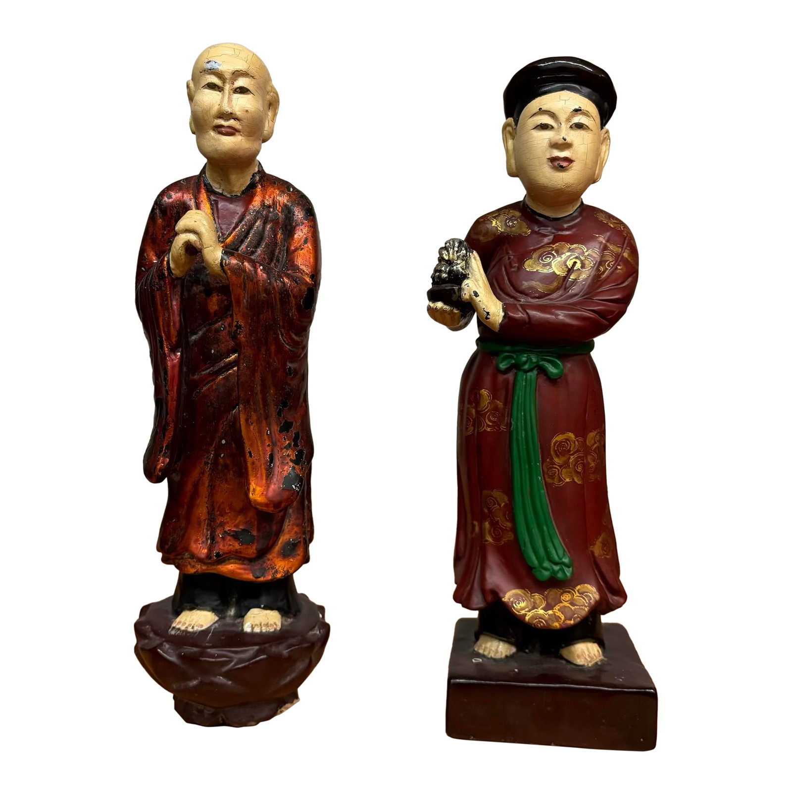 Vintage Vietnamese Cultural Figurines – Pair of Hand-Painted Statues From Hanoi: Add color, history, and personality to your space with this captivating pair of vintage Vietnamese figurines. Beautifully hand-painted and richly expressive, this pair of sculptures celebrates