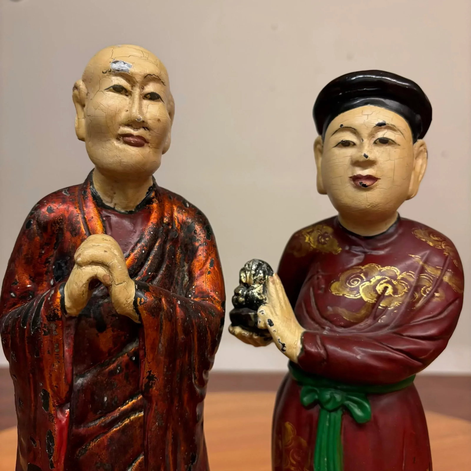 Vintage Vietnamese Cultural Figurines – Pair of Hand-Painted Statues From Hanoi - 3