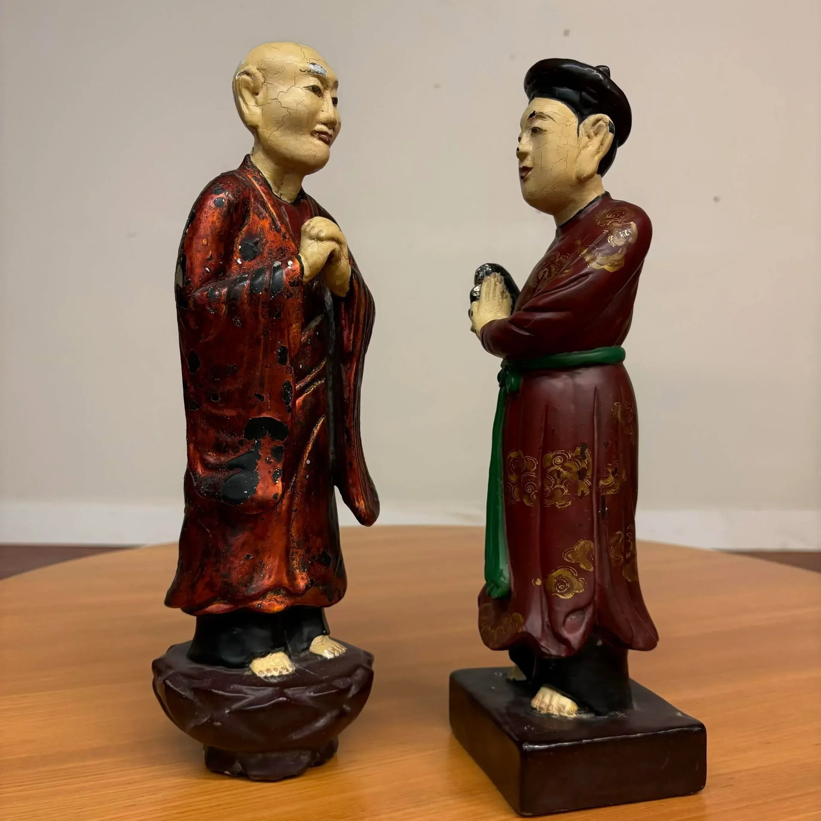 Vintage Vietnamese Cultural Figurines – Pair of Hand-Painted Statues From Hanoi - 9