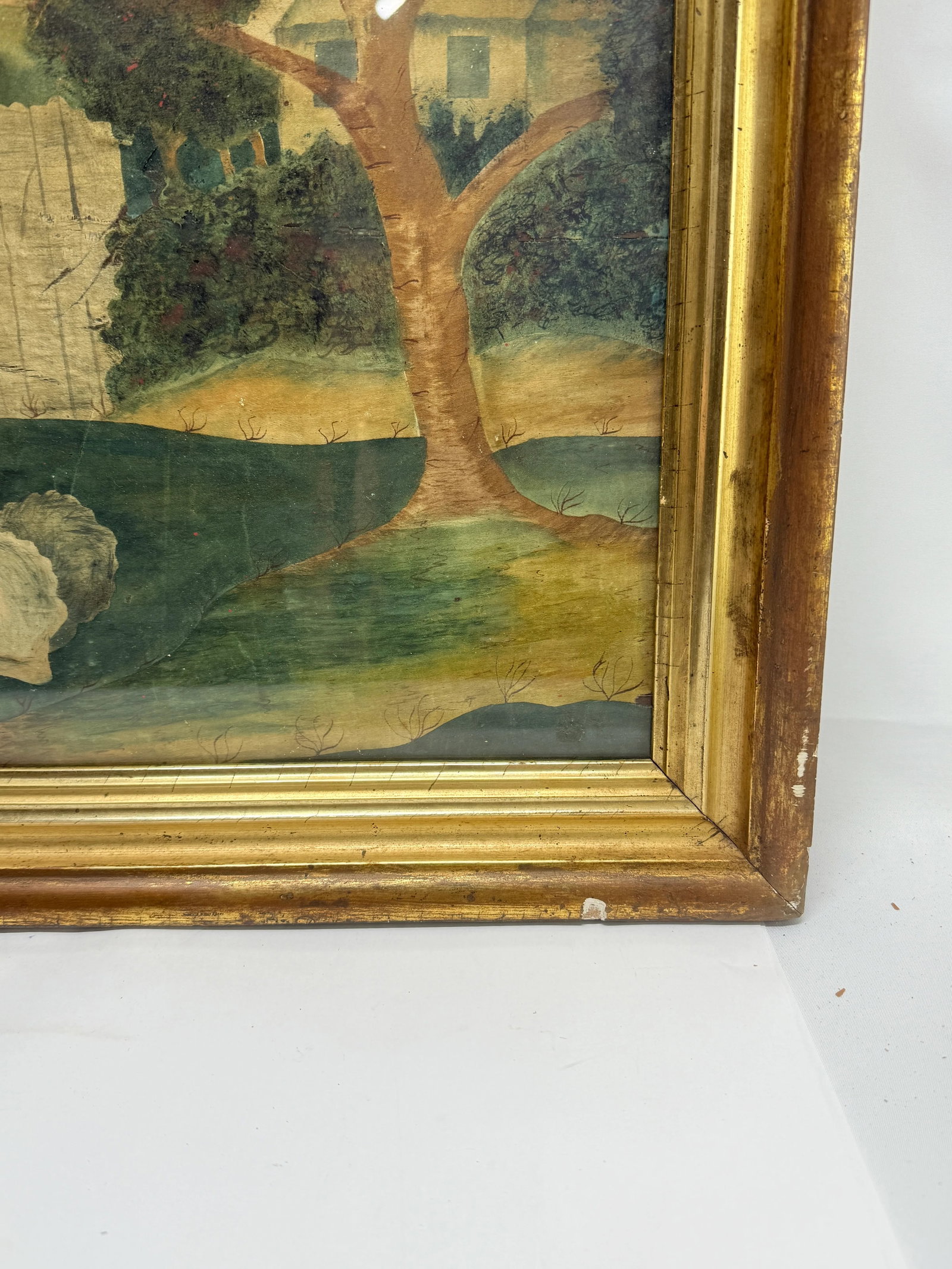 18th C, American School "Woman, Dog and Basket of Geese," Watercolor on Silk - 4