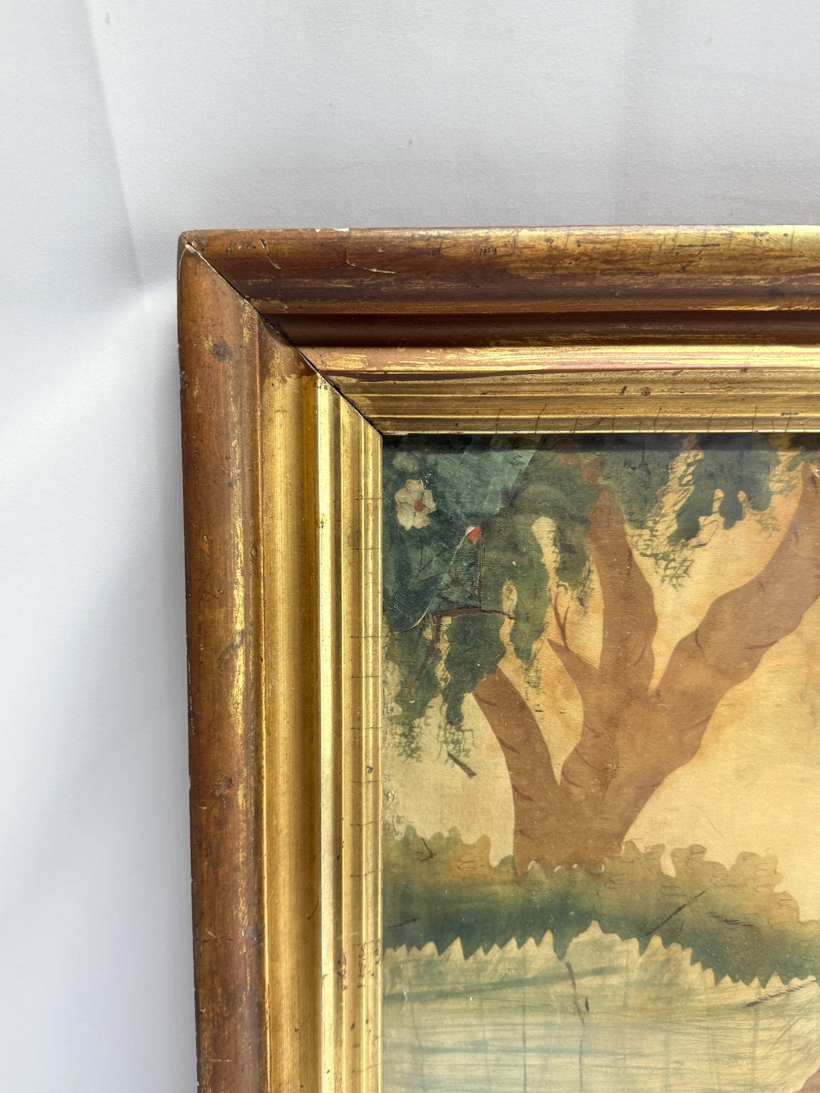 18th C, American School "Woman, Dog and Basket of Geese," Watercolor on Silk - 5